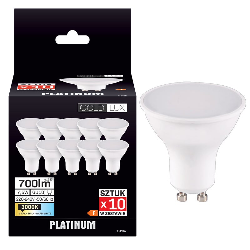 Żarówka LED GU10 10 szt. 7,5 W 700 lm Ciepły biały Goldlux