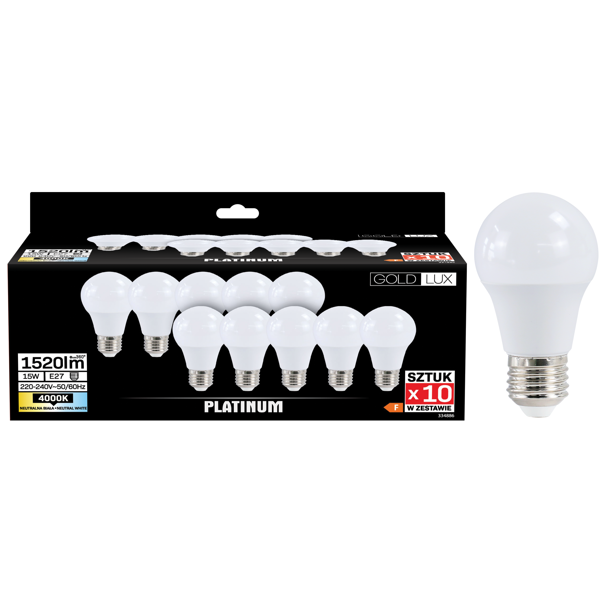 Żarówka LED E27 10 szt. 15 W 1520 lm Neutralna biel Goldlux