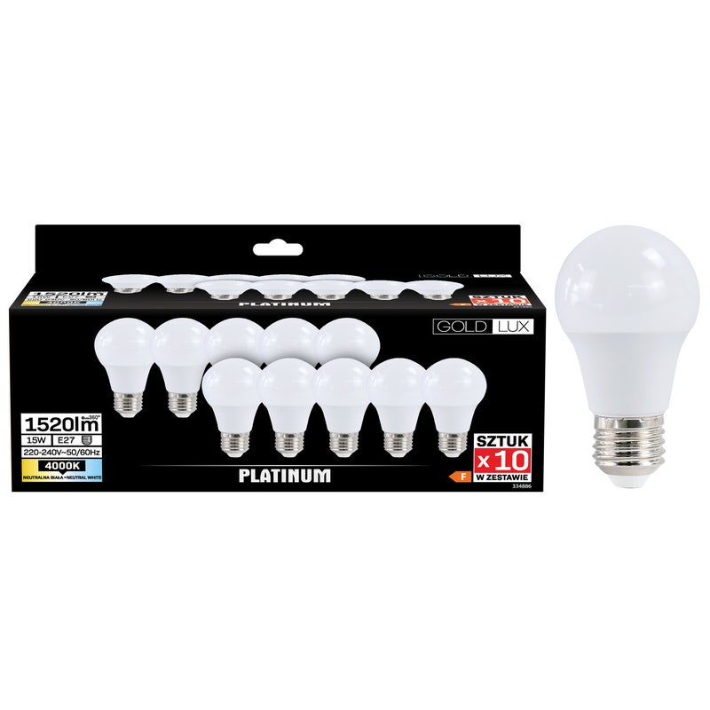 Żarówka LED E27 10 szt. 15 W 1520 lm Neutralna biel Goldlux