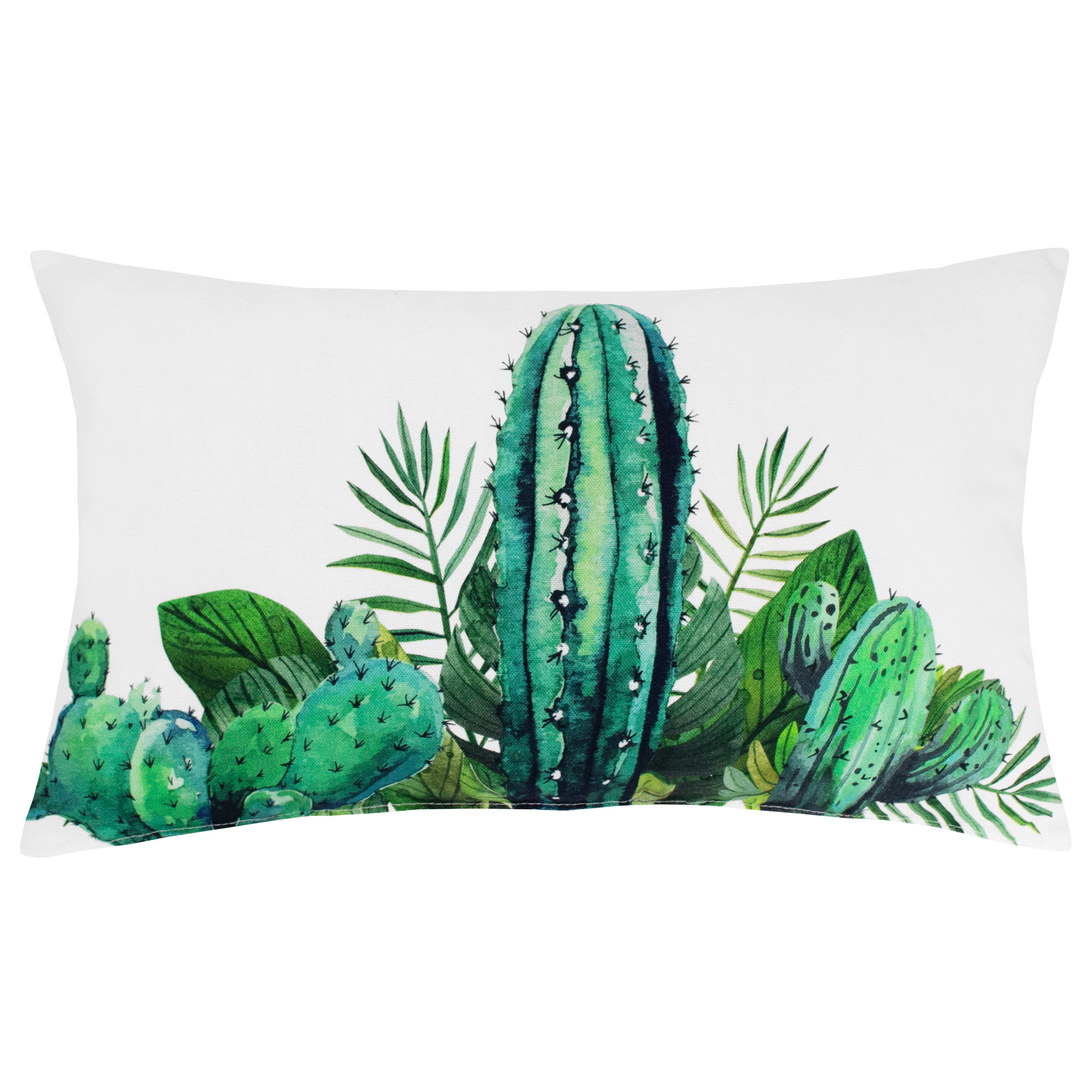 Poduszka dekoracyjna Cleo Bahama 50 x 30 cm biała w zielone kaktusy Saguaro