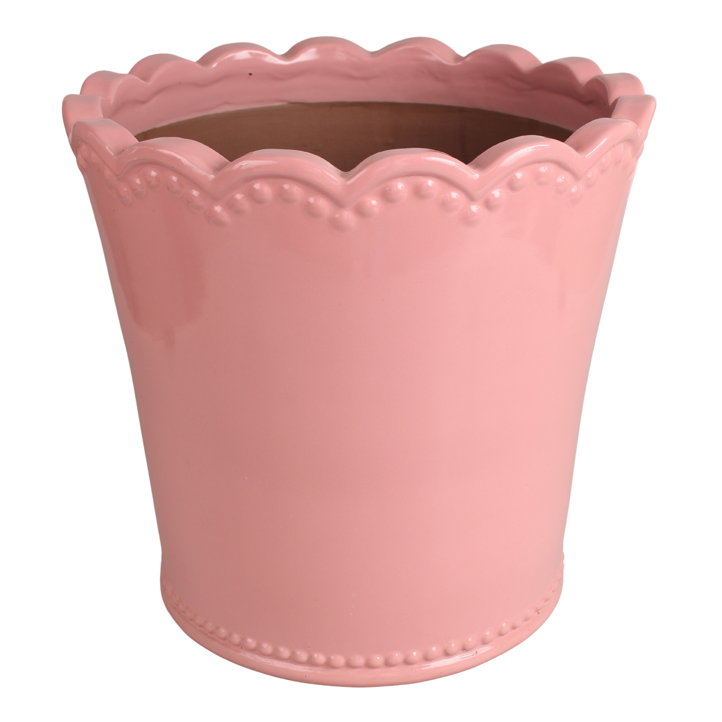 Doniczka szkliwiona z dekorem 24 cm różowy Cermax