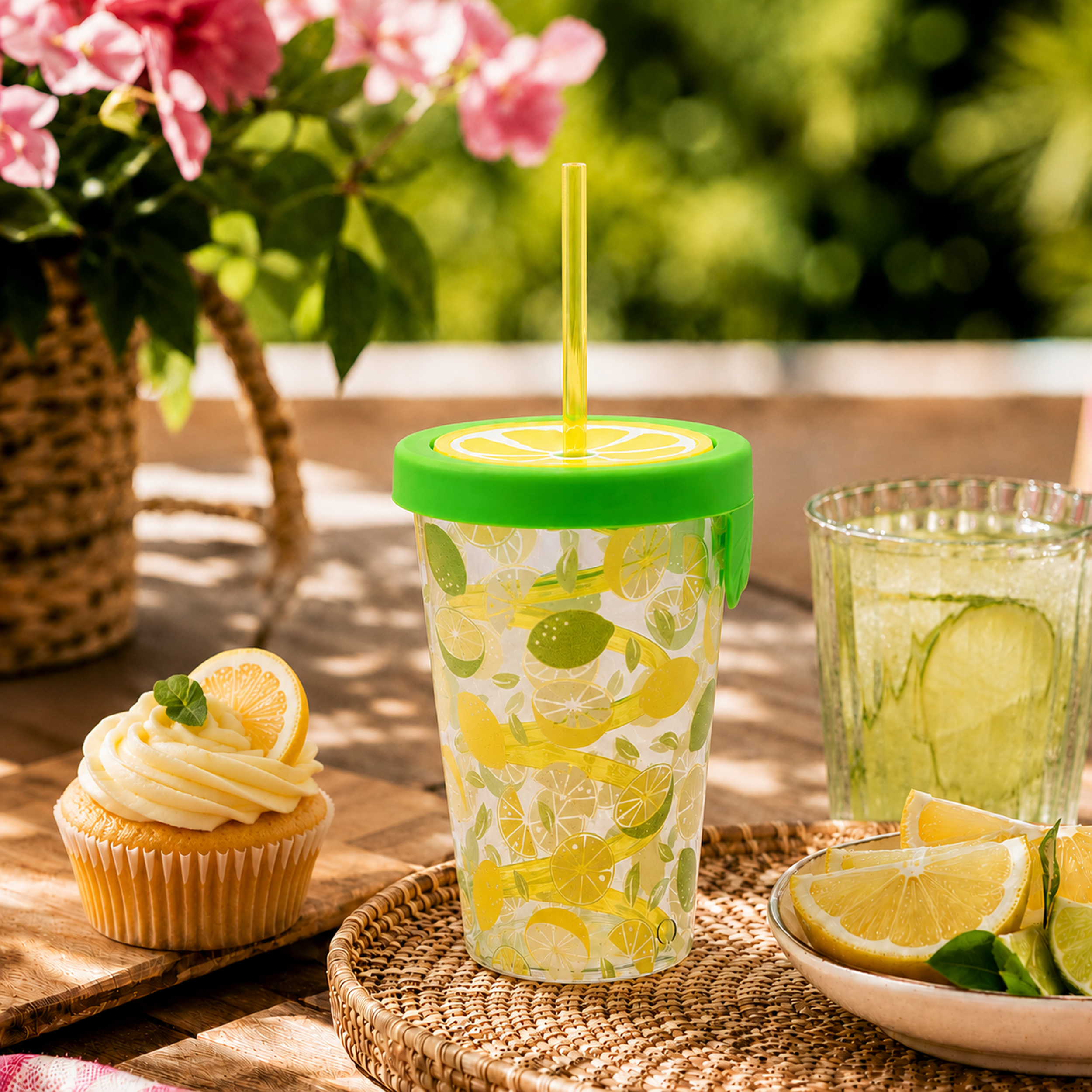Kubek ze słomką limonka żółto-zielony 500 ml