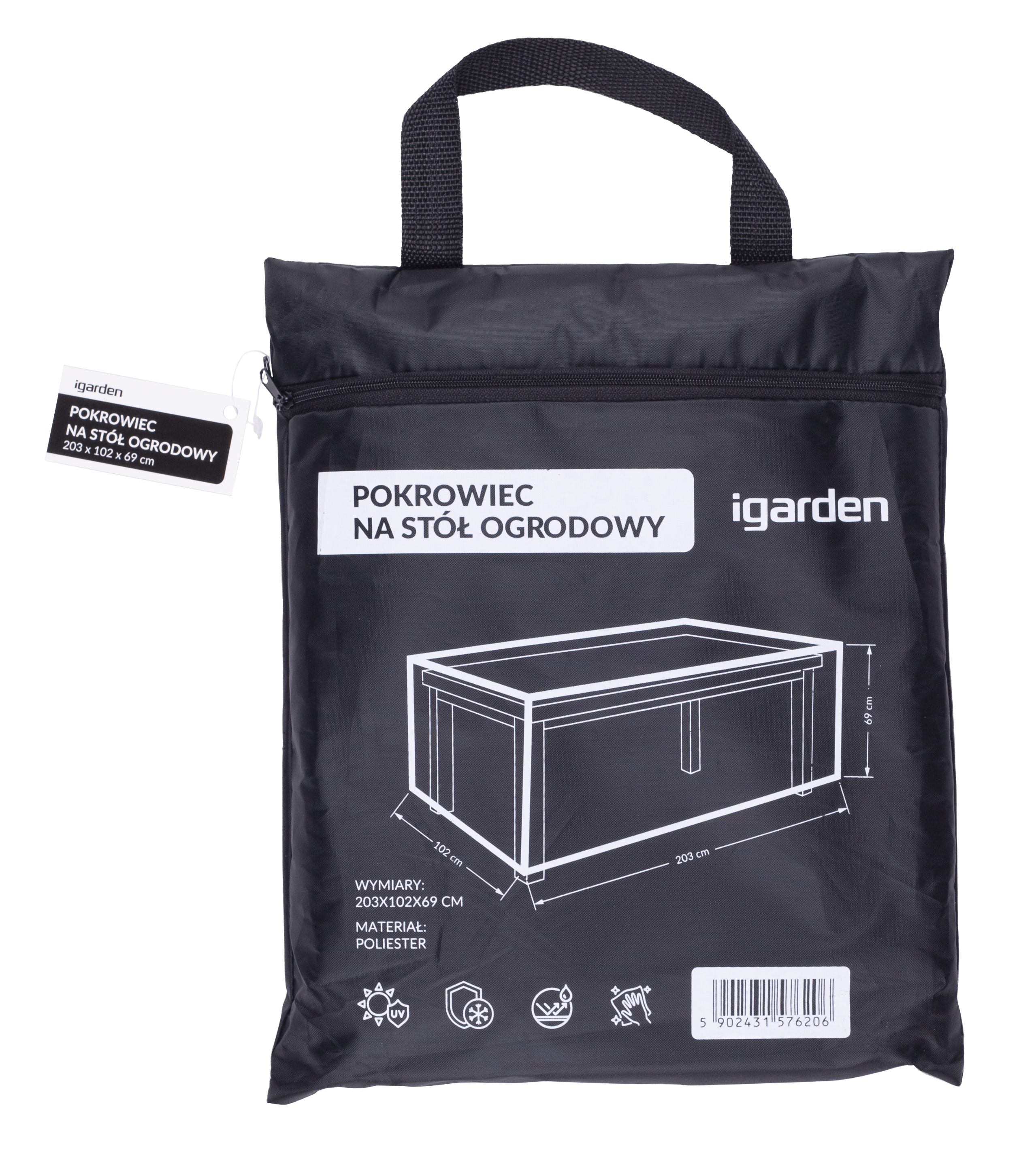 Pokrowiec na stół ogrodowy 203x102x69 cm czarny