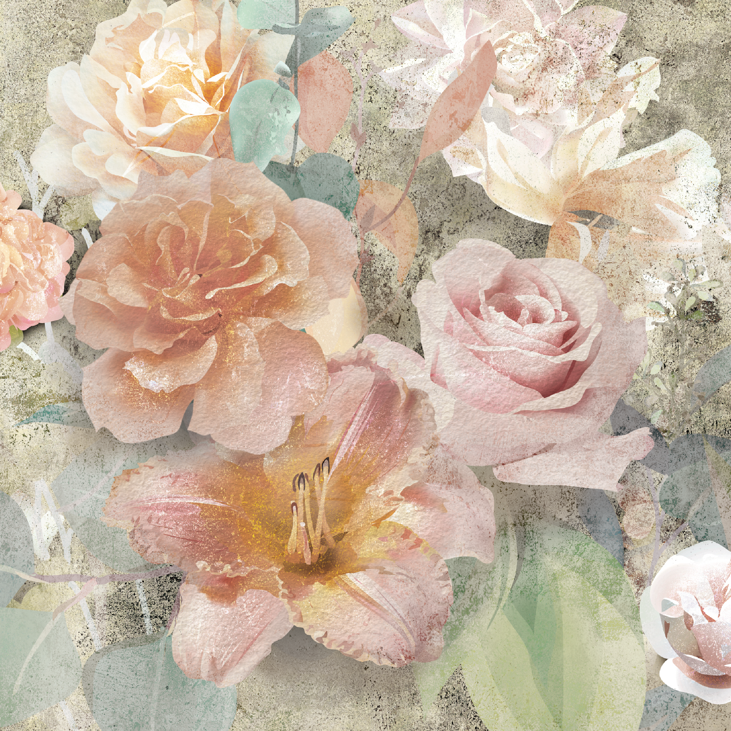 Mural Rose kwiaty pastele 300 x 280 cm struktura Art