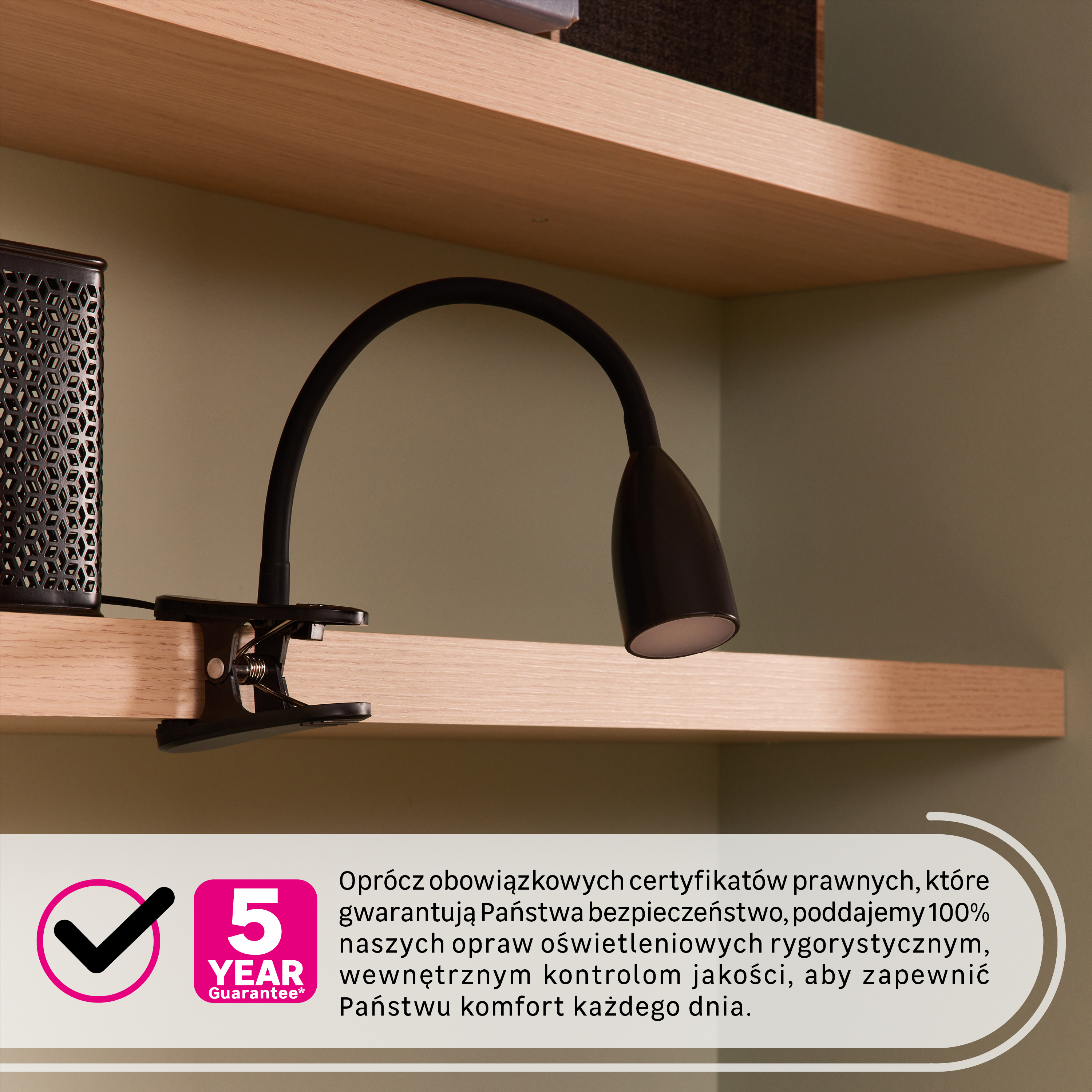 Lampka biurkowa LED z klipsem czarna Gao 280 lm wysokość 40 cm Inspire
