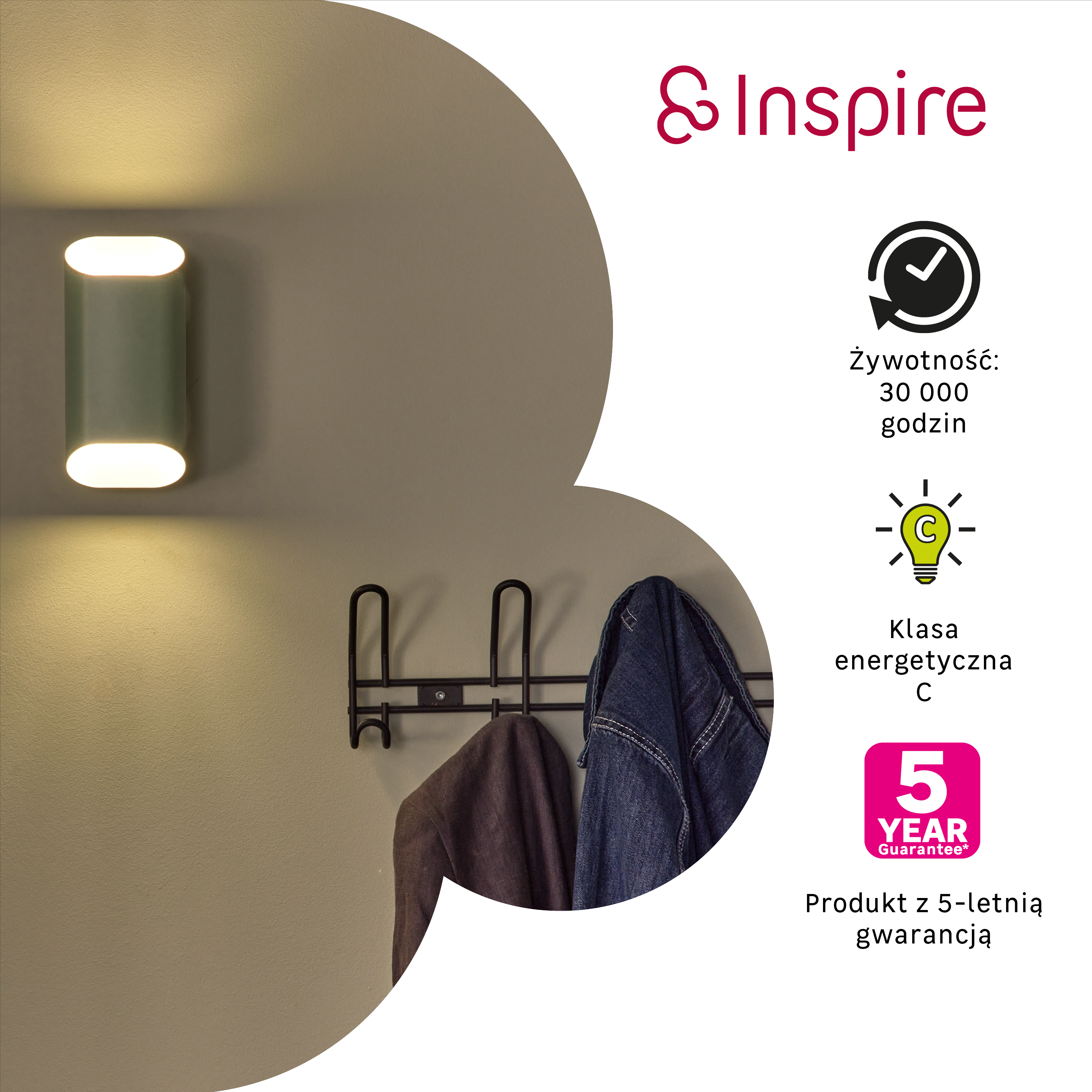Kinkiet Alphe LED 2x440 lm 2.4W barwa neutralna wys. 20 cm zielony Inspire