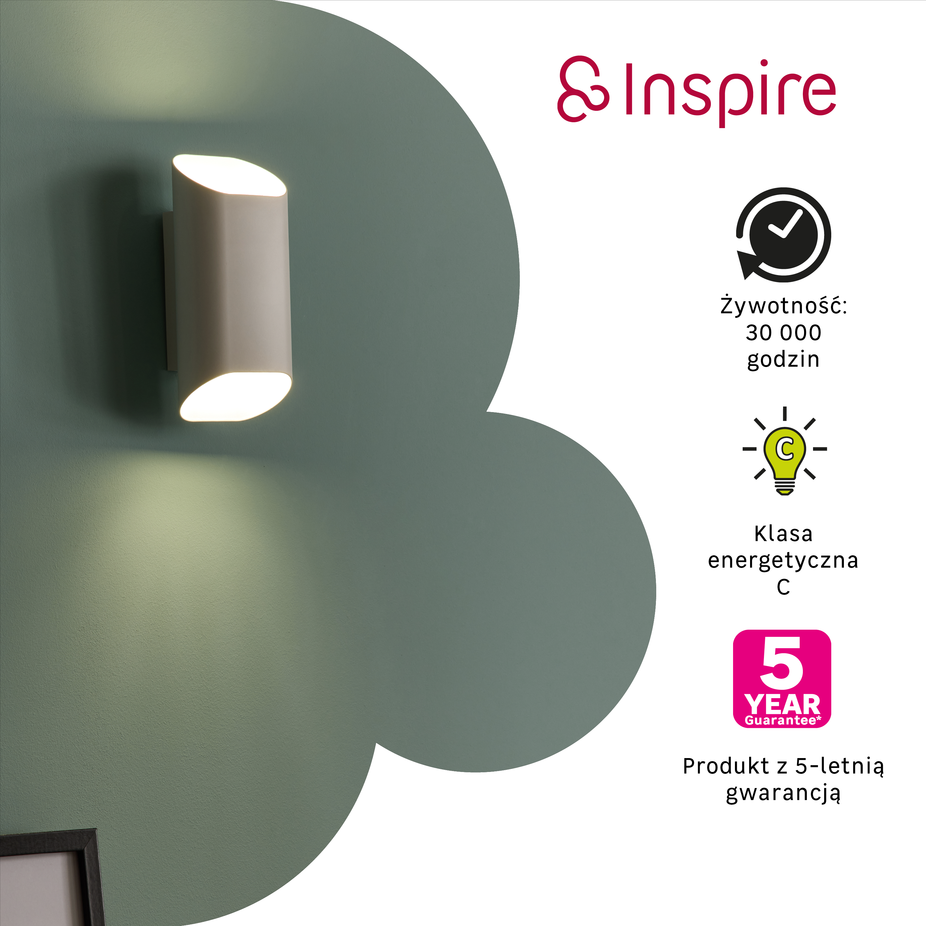 Kinkiet Alphe LED 2x440 lm 2.4W barwa neutralna wys. 20 cm biały Inspire
