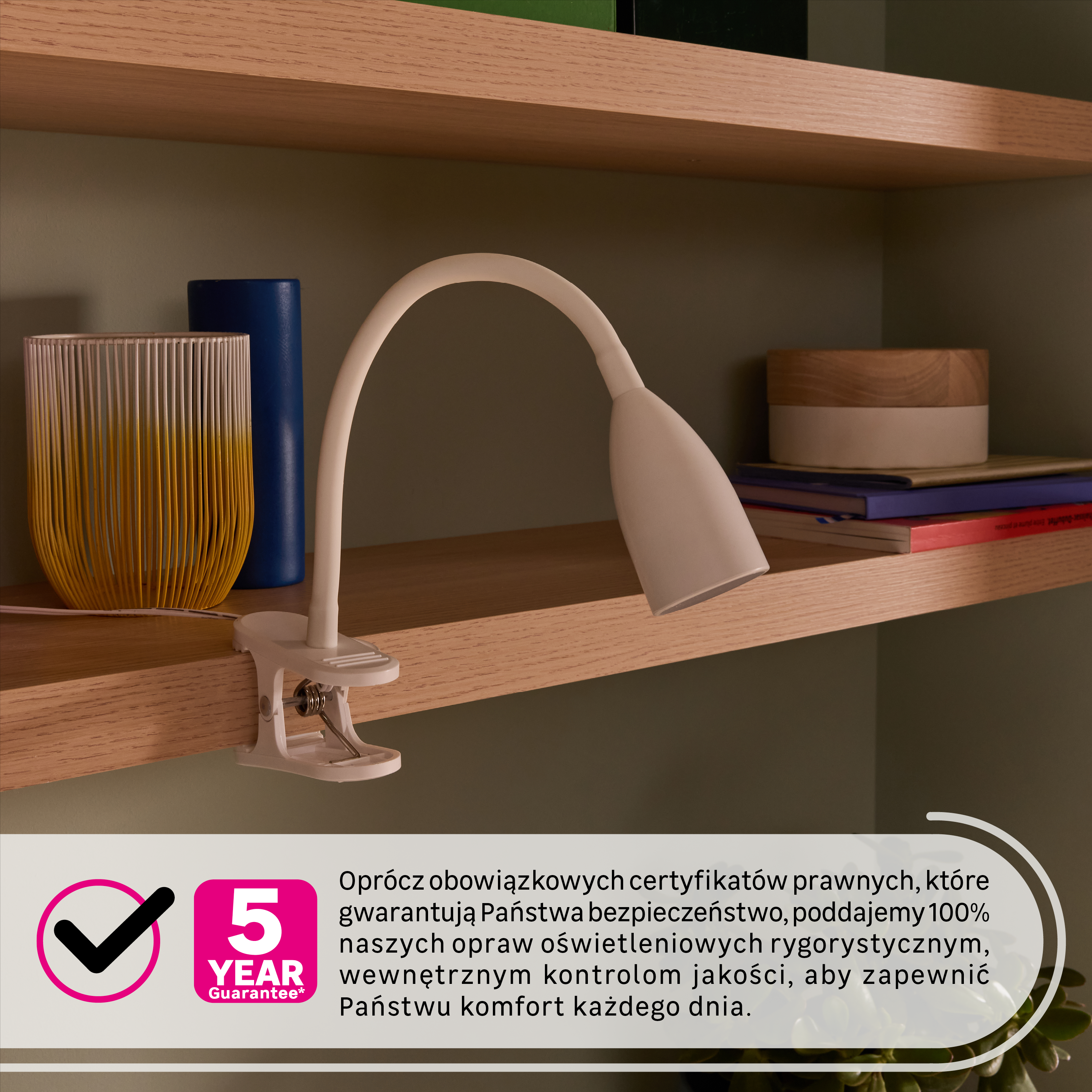 Lampka biurkowa LED z klipsem biała Gao 280 lm wysokość 35 cm Inspire