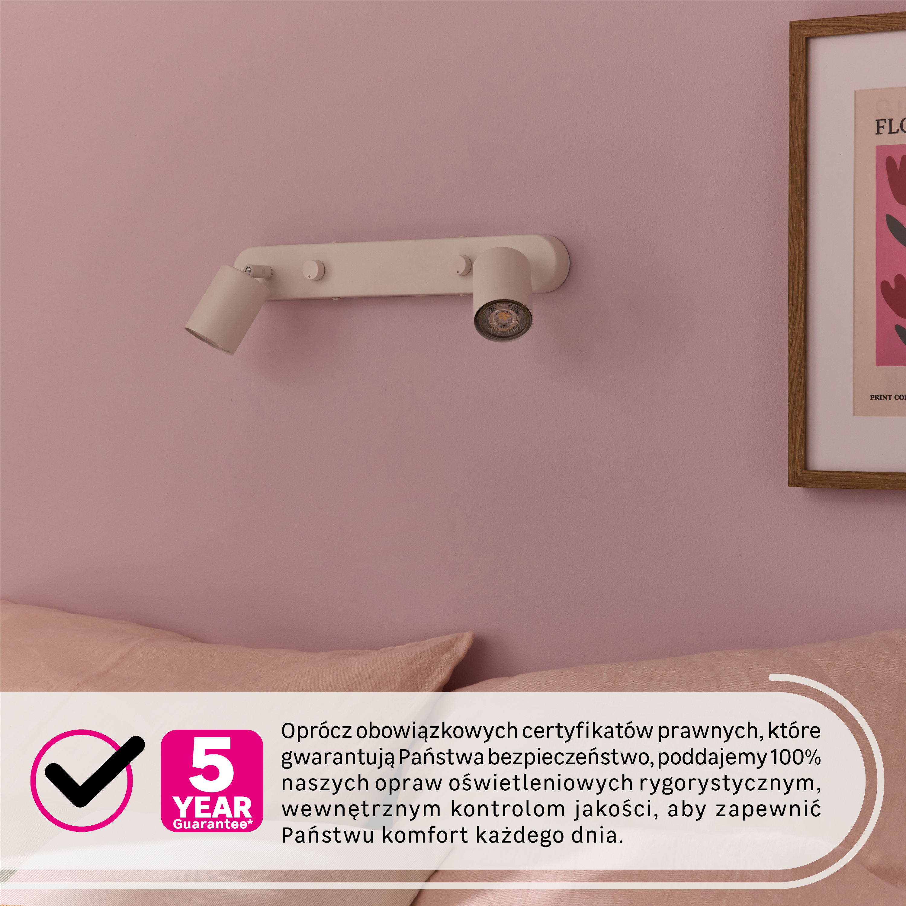 Kinkiet do czytania Gania 2xGU10 5.2W z regulacją natężenia światła dł. 38 cm biały Inspire