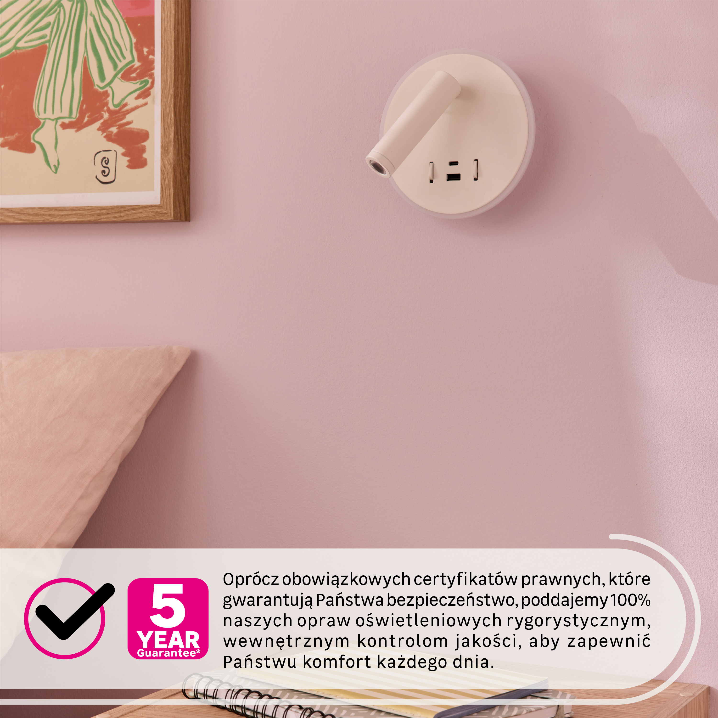 Kinkiet Nira 2xLED z portem USB i USB-C 1140 lm 24.8W barwa ciepła biały Inspire