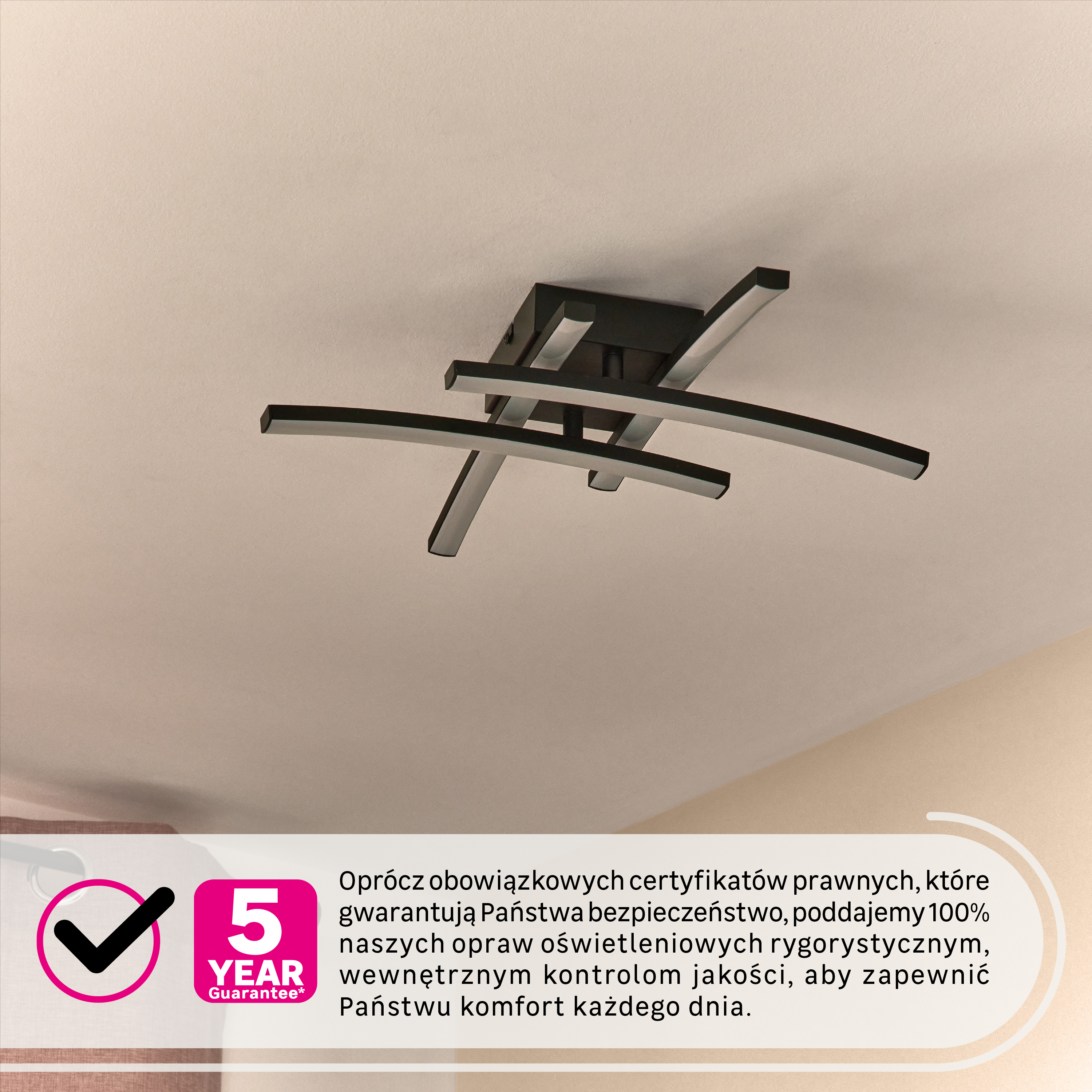Plafon Beryl LED 2700 lm 18W barwa ciepła, neutralna, zimna szer. 41.5 cm czarny Inspire