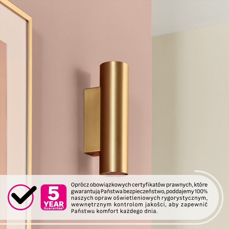 Kinkiet wewnętrzny Adiva Tuba złota GU10 2x10W długość 20 cm Inspire