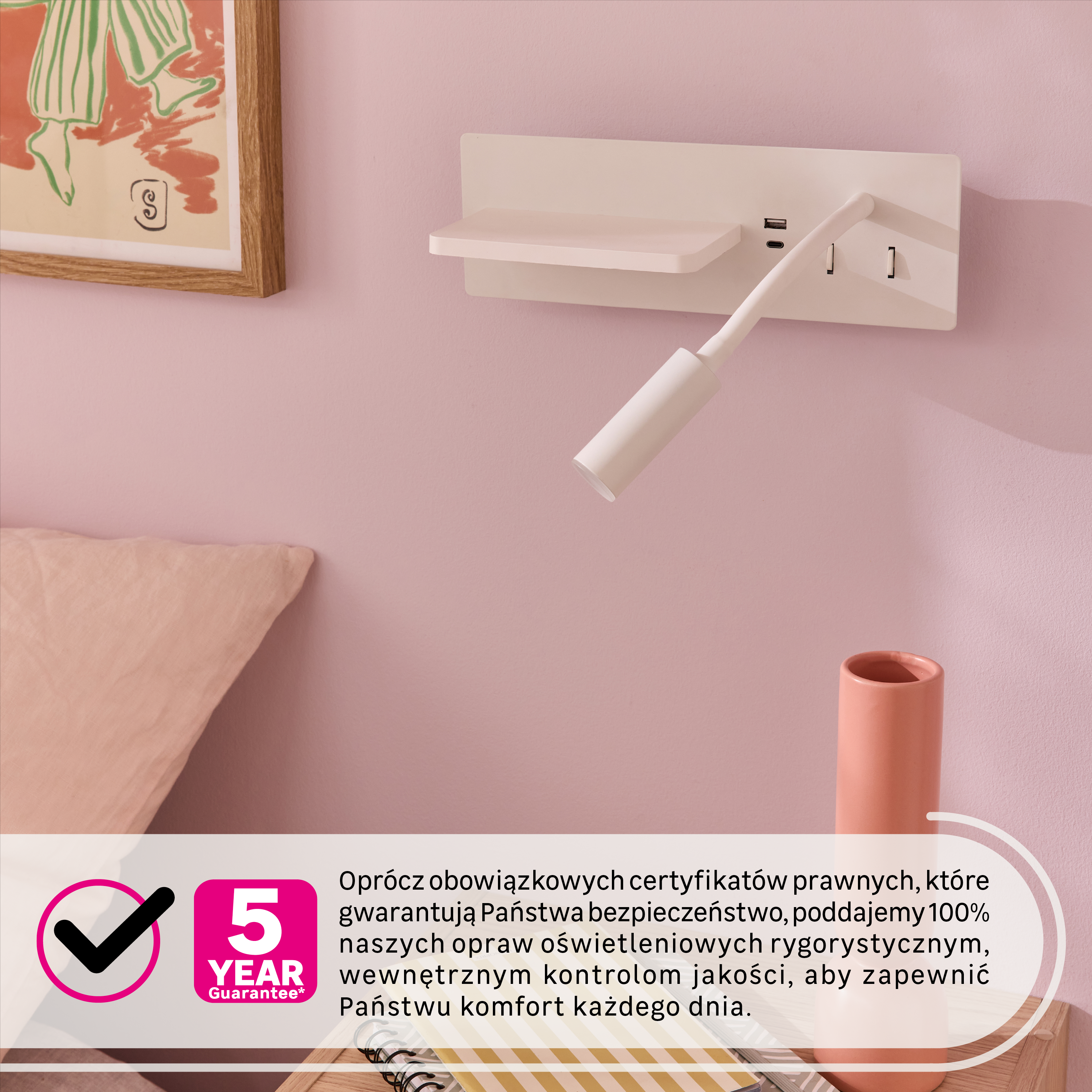 Kinkiet Kitra z USB A+C LED 1340 lm 7.6W barwa ciepła 30 cm biały Inspire