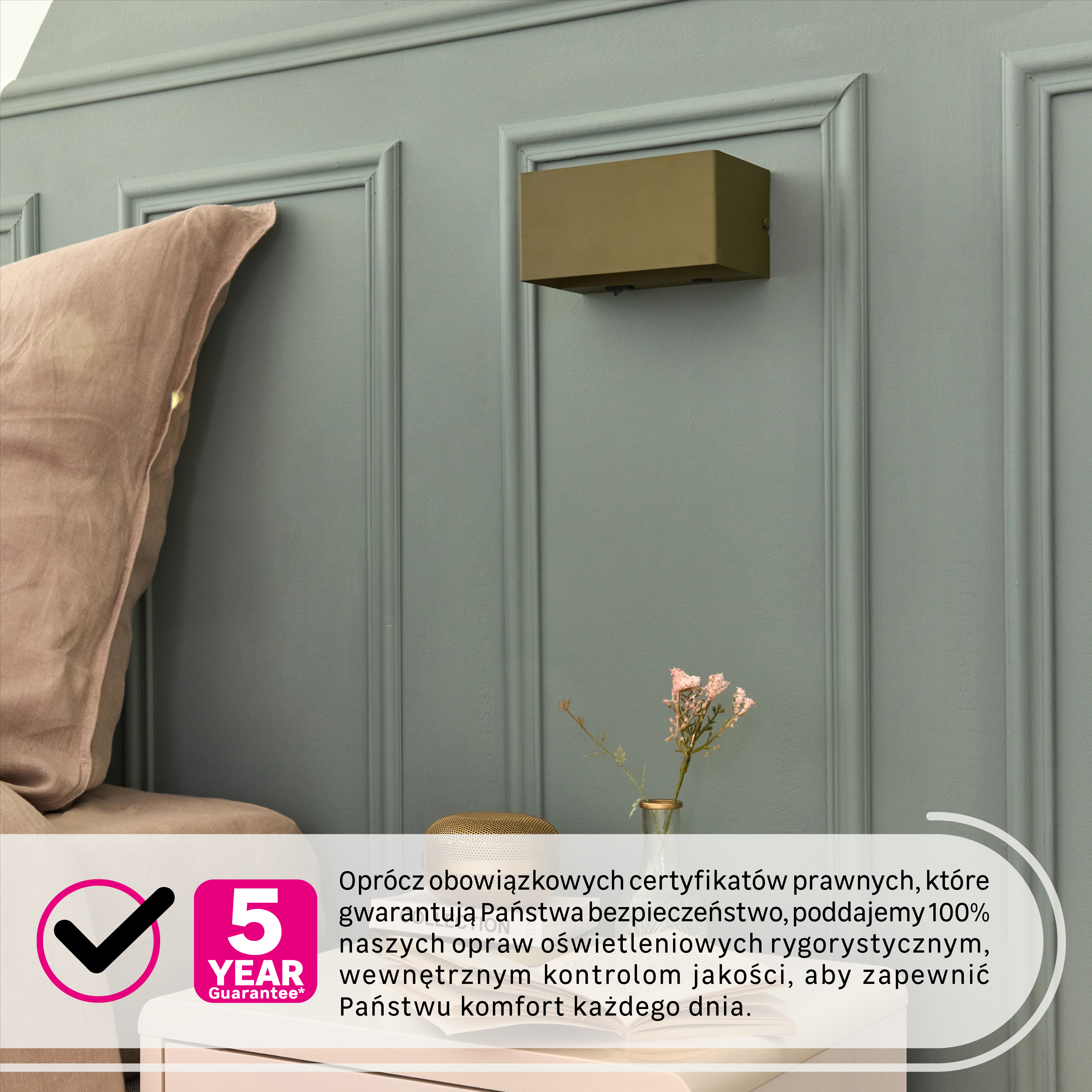 Kinkiet Qalila G9 z portem USB-C zielony Inspire