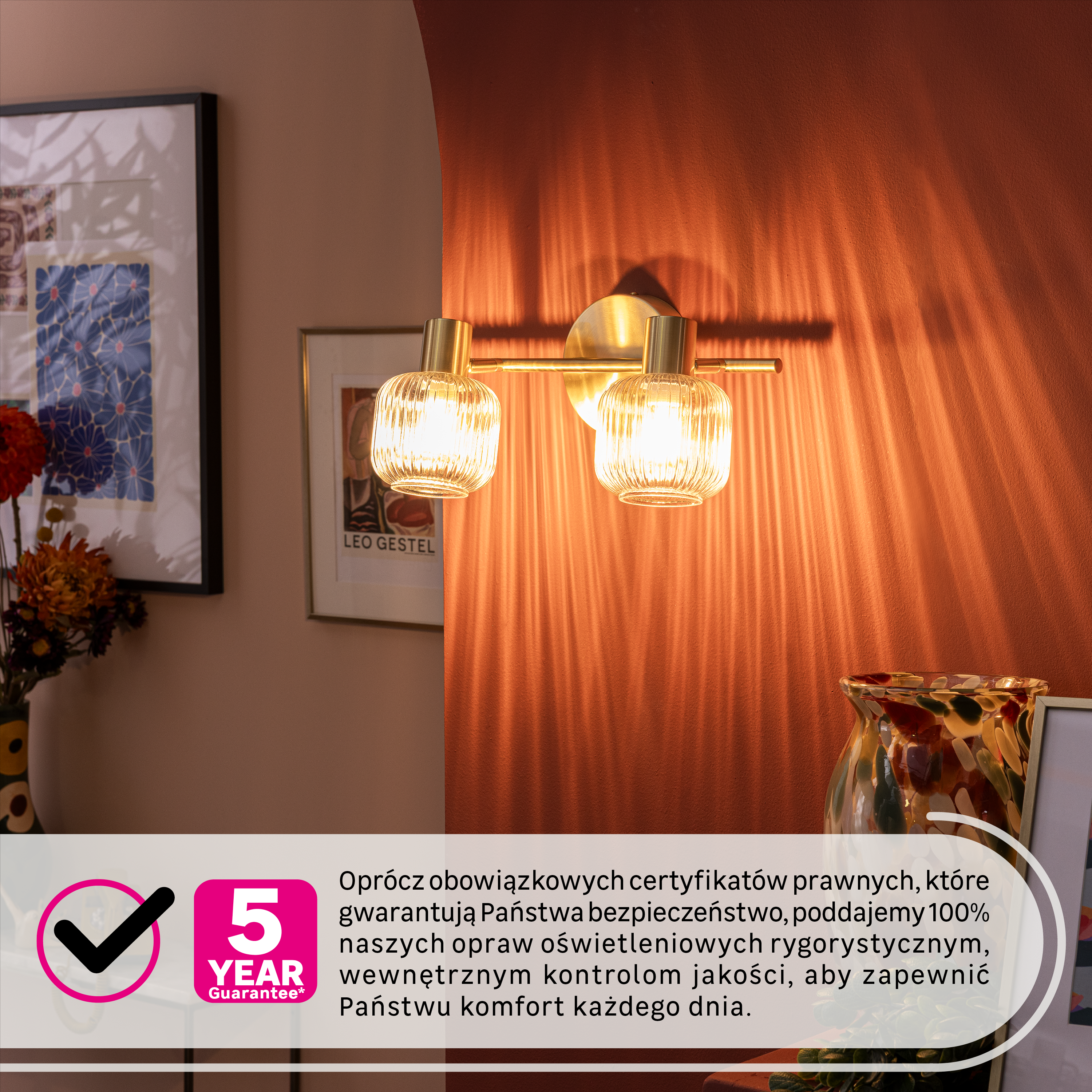 Reflektor Dipsy 2xE14 20W szer. 40 cm mosiądz Inspire