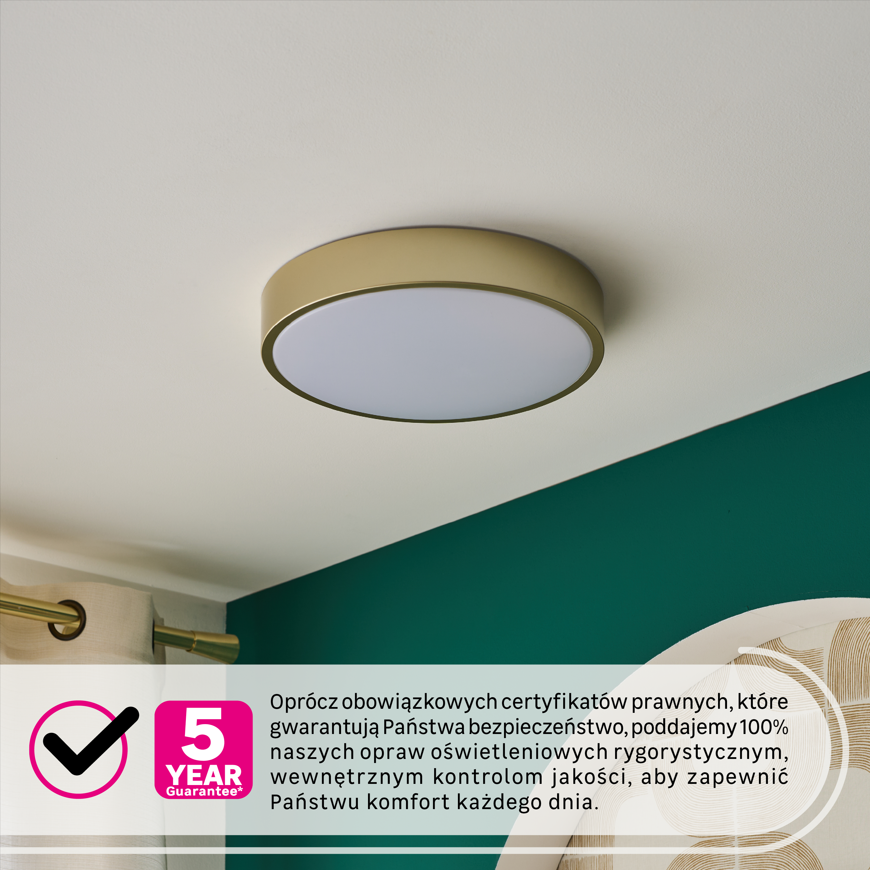 Plafon Liora LED 2300 lm 11W barwa ciepła 33 cm mosiądz Inspire
