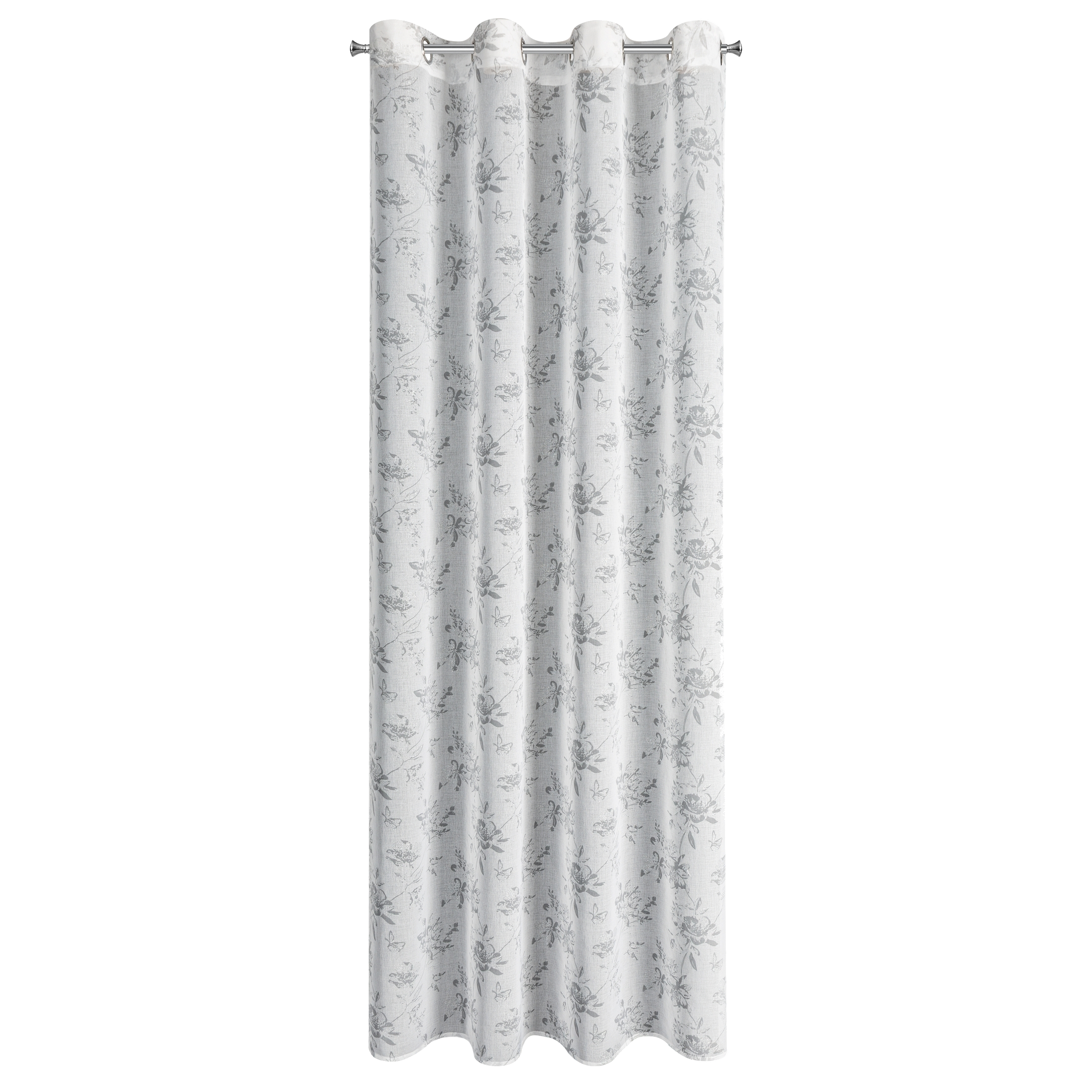 Zasłona Tola w kwiaty srebrna 140 x 250 cm na przelotkach