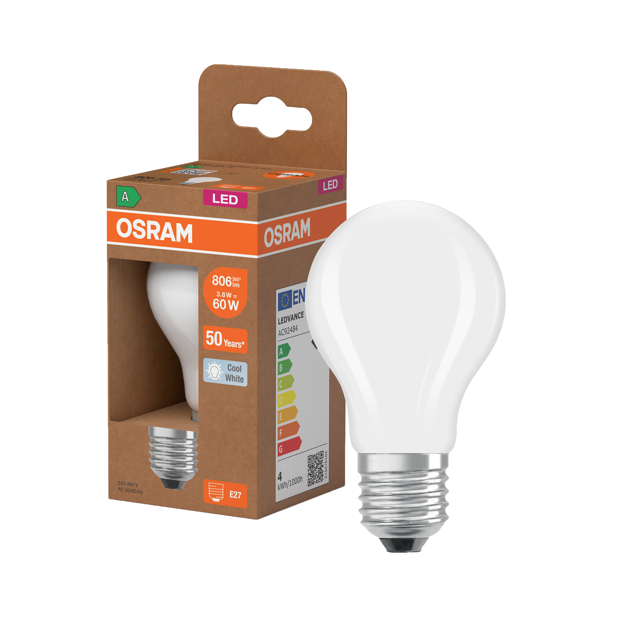 Żarówka LED E27 3.8 W = 60 W 806 lm Neutralny biały Osram klasa A