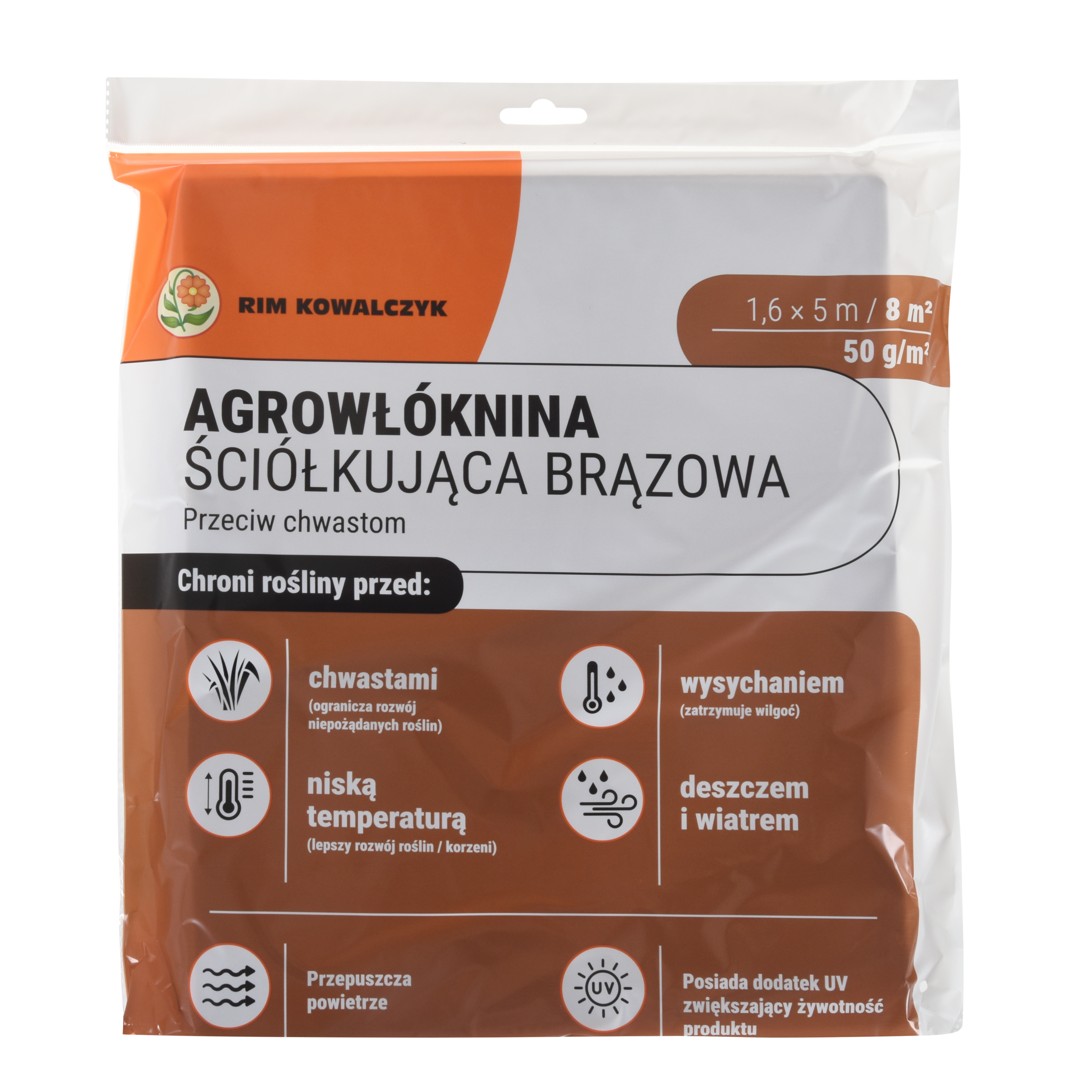 Agrowłóknina brązowa ściółkująca 50g/m2 1,6x5 m 8m2 RIM Kowalczyk