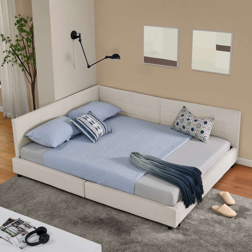 Doppelbett 160x200 cm Polsterbett Samt L-Eckbettgestell Robust Hautfreundlich Komfortabel