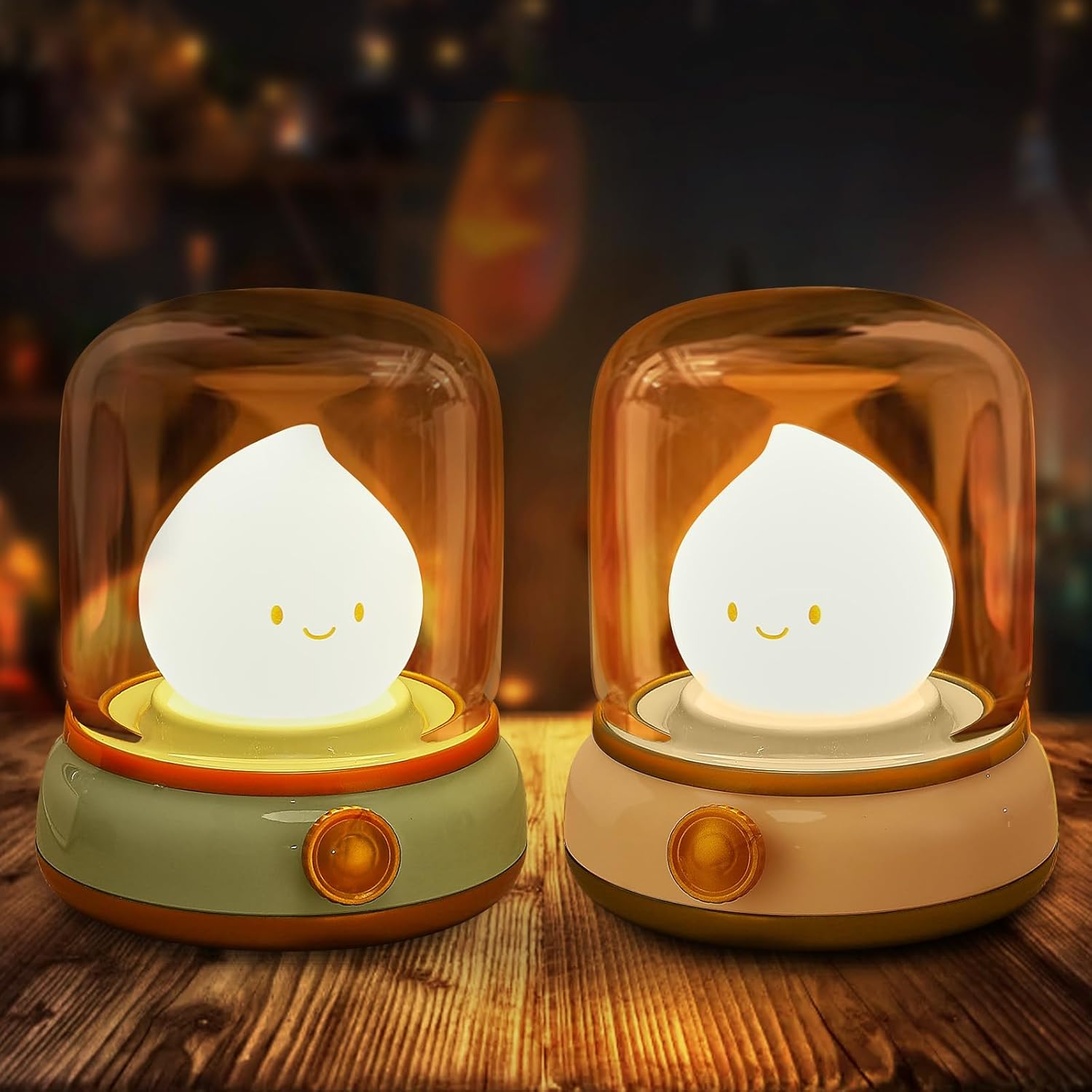 Zestaw 2 ściemnianych lampek nocnych LED z trybami ciepłego światła i światła świec (migotanie), ładowane przez USB lampki nocne