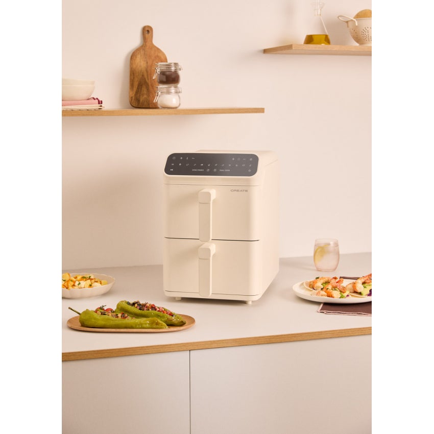 CREATE - AIR FRYER DUAL STACK - Frytkownica beztłuszczowa 11,2 L z podwójną warstwą i niezależną kontrolą - Blanc cassé