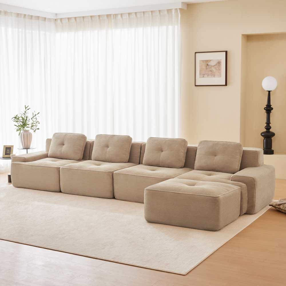 Sofa modułowa bezramowa – szezlong w kształcie litery L, 4-osobowa, aksamitna, antypoślizgowa, przyjazna dla zwierząt