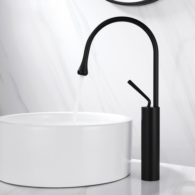 Czarny kran umywalkowy 48cm – Kształt kropli, chromowana mosiężna, kartridż ceramiczny, kran z dźwignią z wężem 60cm
