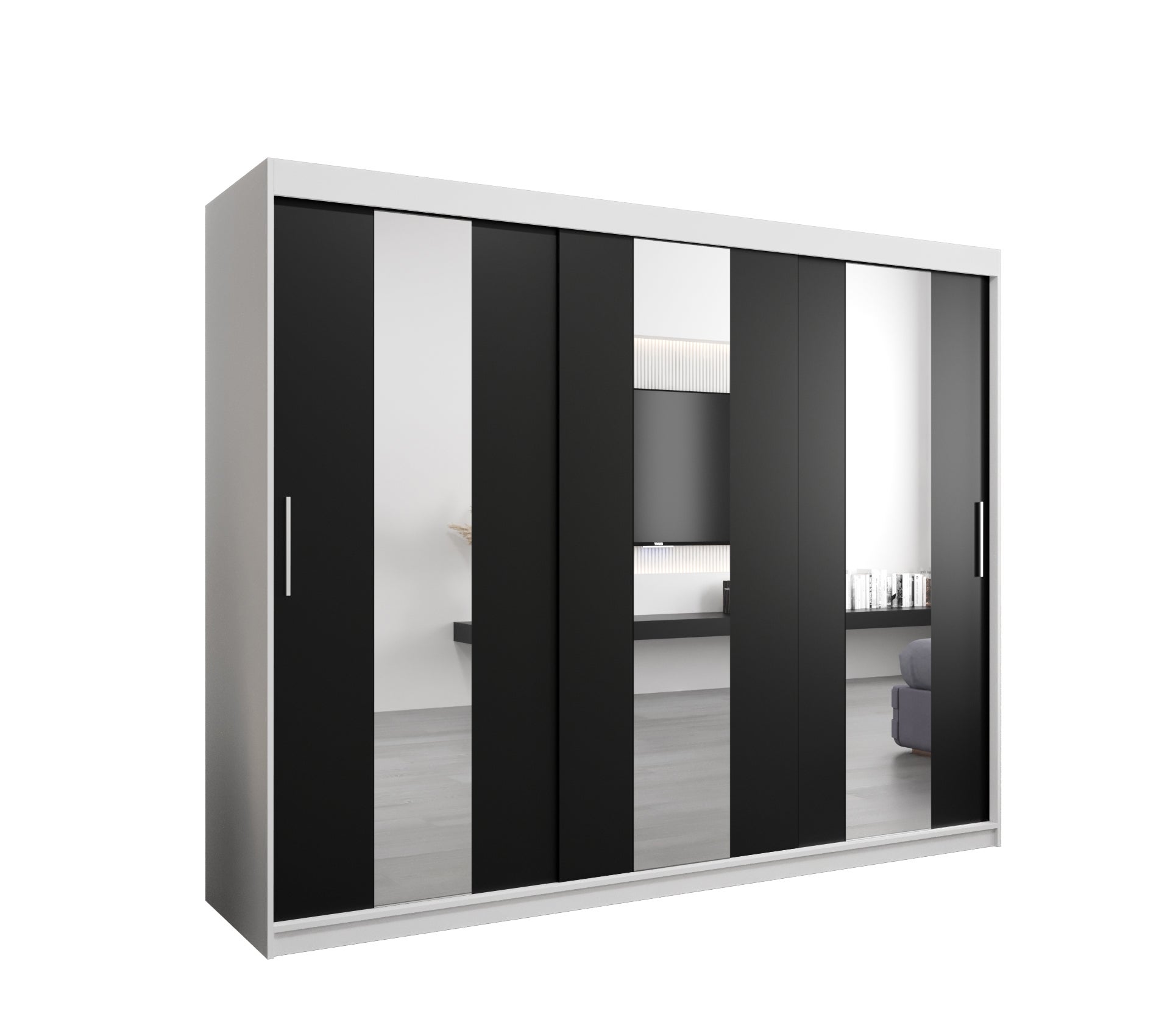 Szafa przesuwna garderoba POLE 250 x 62 x 200 cm Biały + Czarny - Abiks Meble