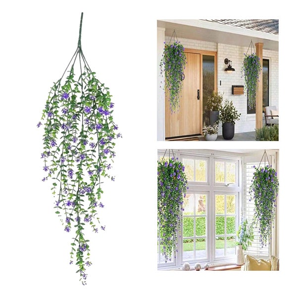 3 x sztuczne rośliny wiszące, sztuczne rośliny zwisające, 75 cm, fioletowe sztuczne kwiaty, odpowiednie do ogrodu, dekoracja ścienna