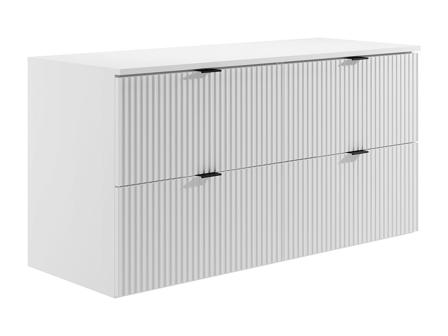 Wisząca ryflowana szafka łazienkowa z okrągłą umywalką nablatową - Biały mat - 120 cm - ZEVINI