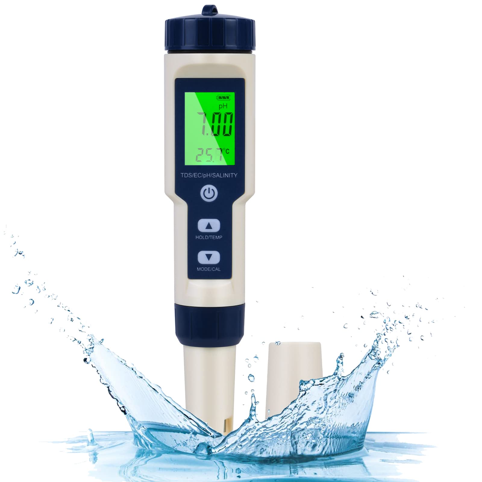 5-w-1 Tester PH Miernik Elektroniczny LCD z Podświetleniem - Pomiar pH TDS EC Temperatury Zasolenia dla Wody Pitnej Akwarium Basenu