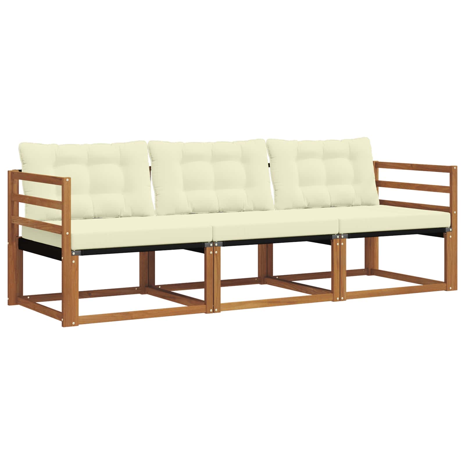 Sofa Ogrodowa Modułowa 3-Osobowa Drewniana z Kremowymi Poduszkami na Taras