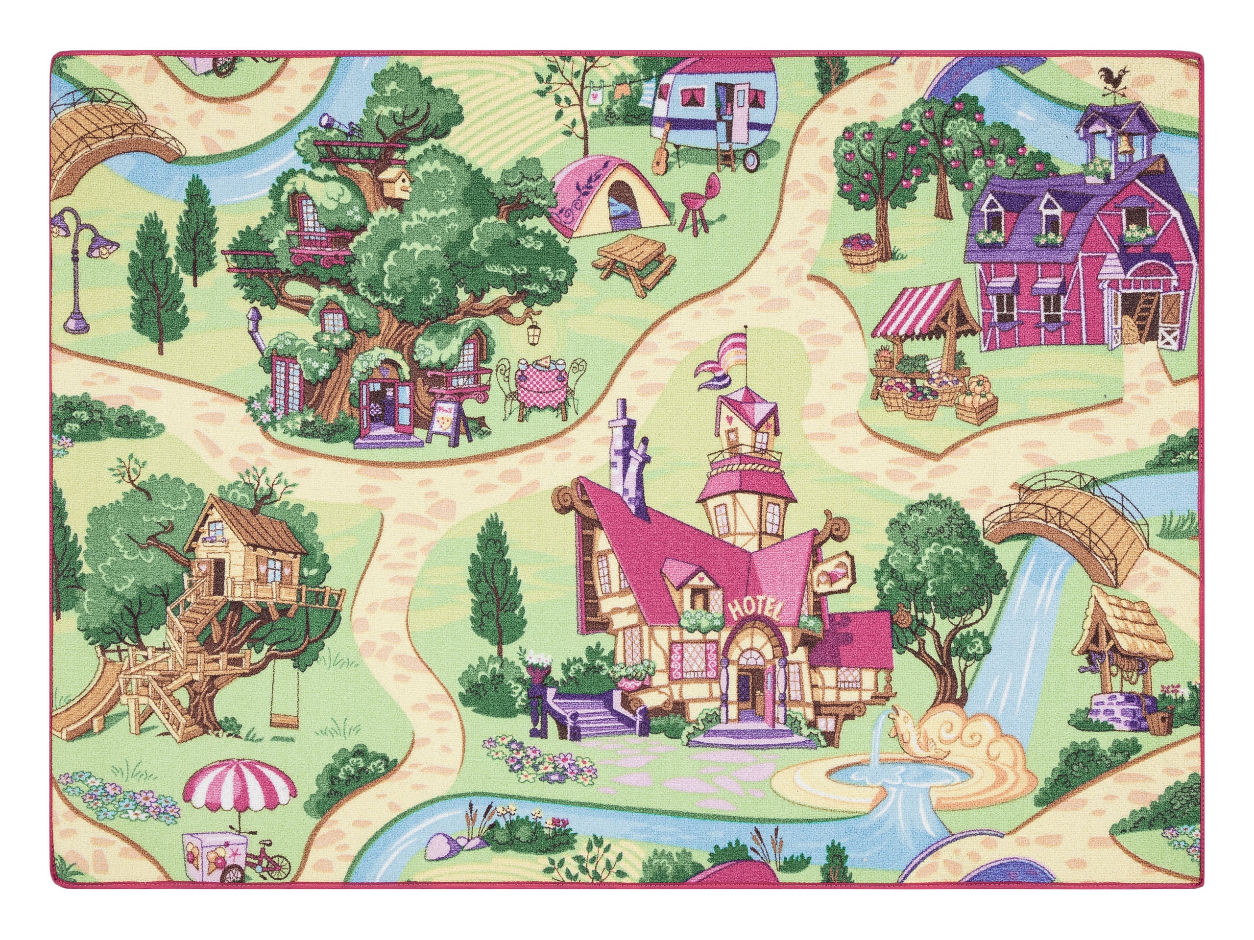 DYWAN REBEL ROADS Candy Town 27 dla dzieci antypoślizgowy - różowy / zielony 140x200 cm