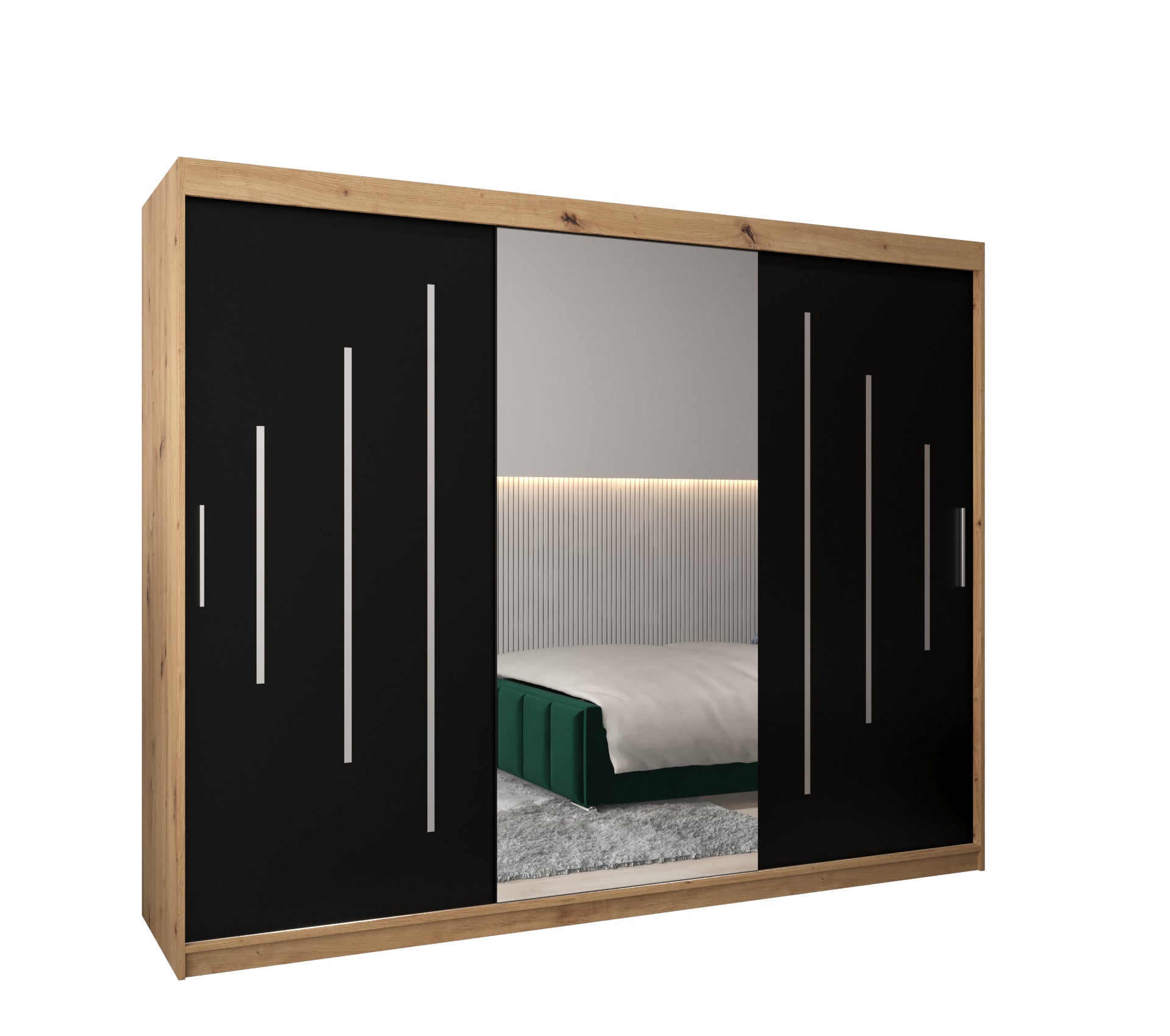 Szafa przesuwna garderoba York 1 250 x 62 x 200 cm Artisan + Czarny - Abiks Meble