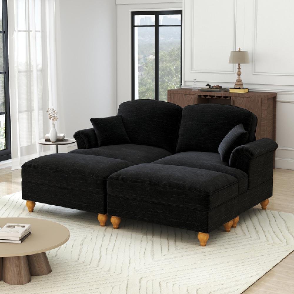 Elegancka, dwuosobowa sofa w stylu średniowieczno-nowoczesnym, z rozszerzanymi podłokietnikami, zdejmowanym błotnikiem