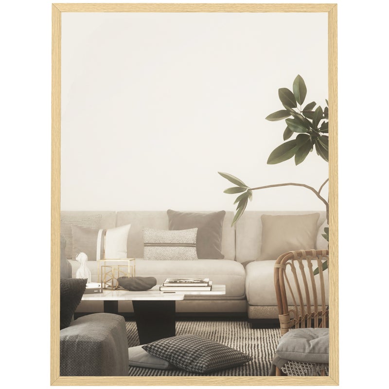 Prostokątne lustro ścienne 80 x 60 cm, rama z naturalnego drewna, idealne do łazienki, salonu lub sypialni