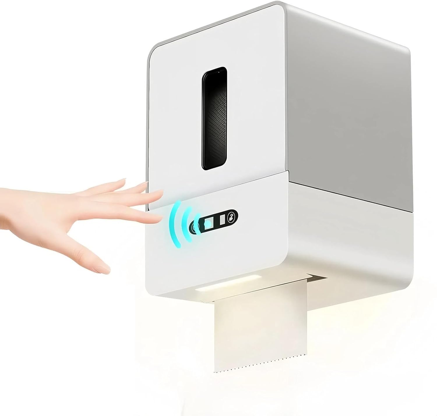 Automatyczny dozownik ręczników papierowych bezdotykowy, inteligentny uchwyt na papier toaletowy z lampką nocną (szary).