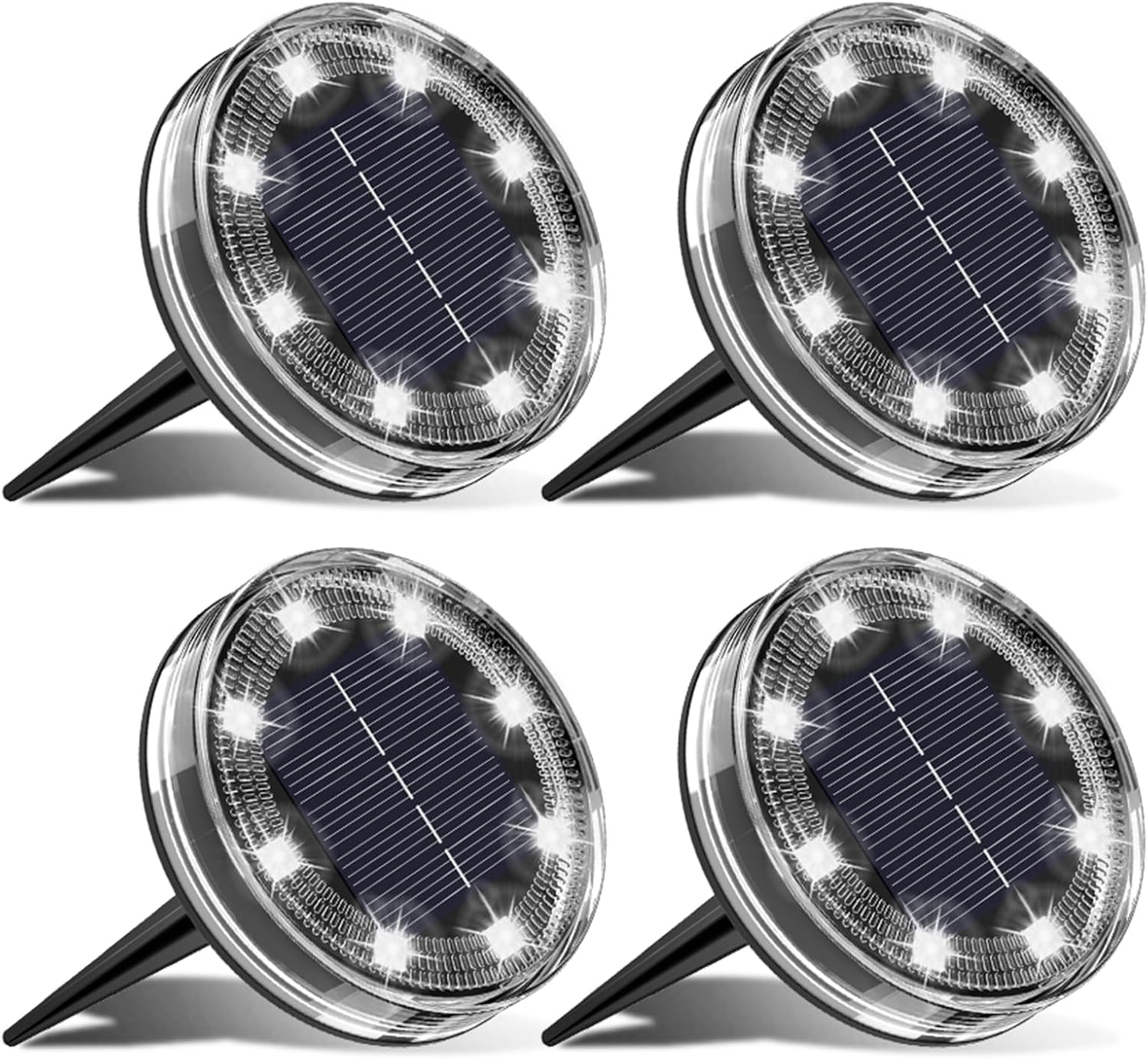 Zestaw 4 lamp solarnych do gruntu, 8 zewnętrznych lamp solarnych LED do ogrodu, wodoszczelność IP68, zewnętrzne reflektory solarne do ścieżek, t