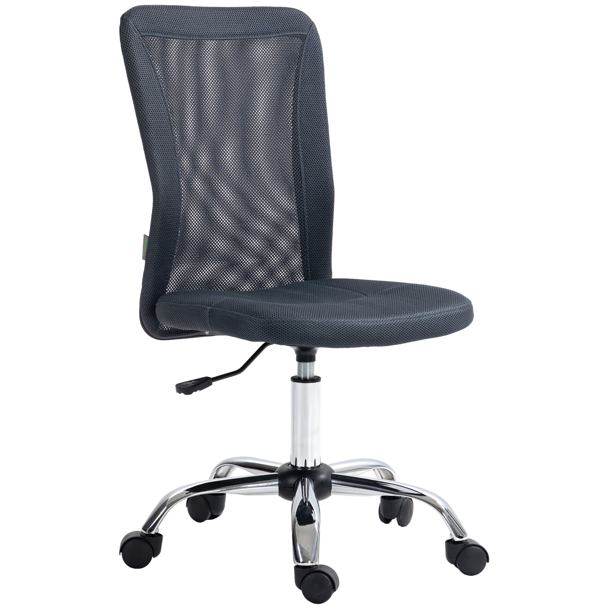 Ergonomiczny fotel biurowy, regulowany na wysokość, chromowana podstawa, obrotowy o 360°, tapicerka z ciemnoszarej siatki