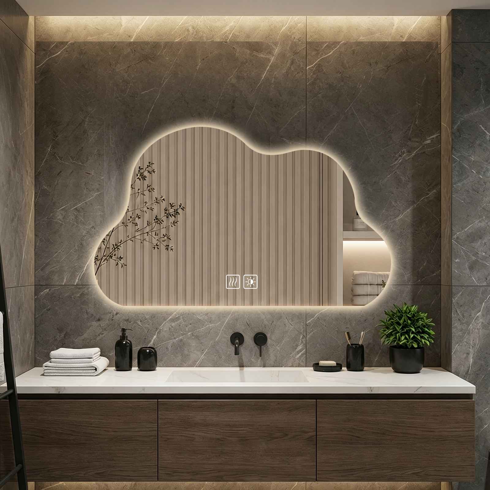 Lustro LED 50x70 cm, regulowane światło 3000-6000 K, pamięć, funkcja przeciwmgielna, HD 5 mm, folia ochronna