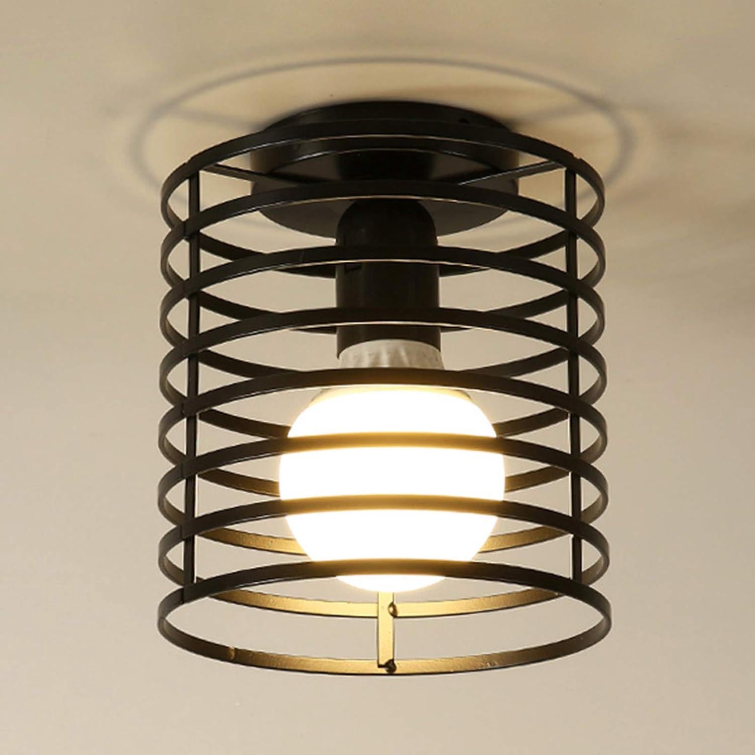 Lampa wisząca w stylu vintage industrial metalowa klatka sześciokątna z geometrycznym abażurem E27, lampa sufitowa, 16 cm (cylindryczna)