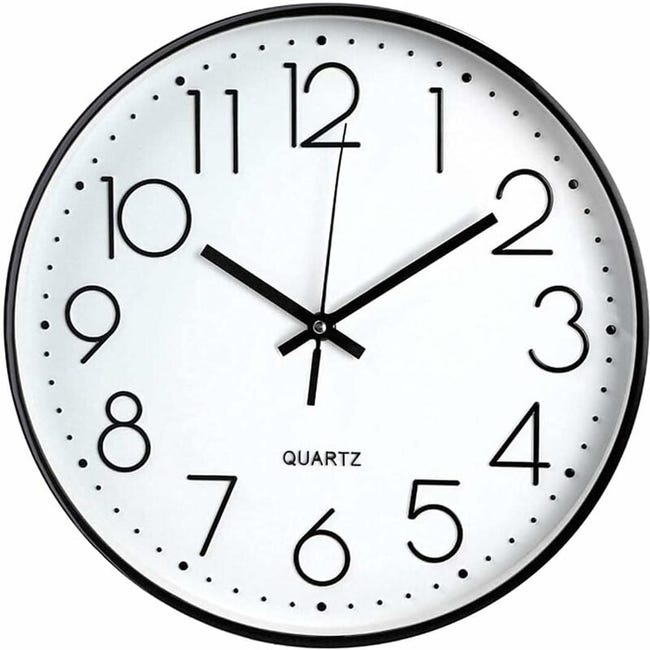 Nowoczesny 12-calowy zegar ścienny, cichy kwarcowy zegar kuchenny, zasilany bateriami, okrągły, łatwy do odczytania, do domu/biura/szkoły, czarny, bi