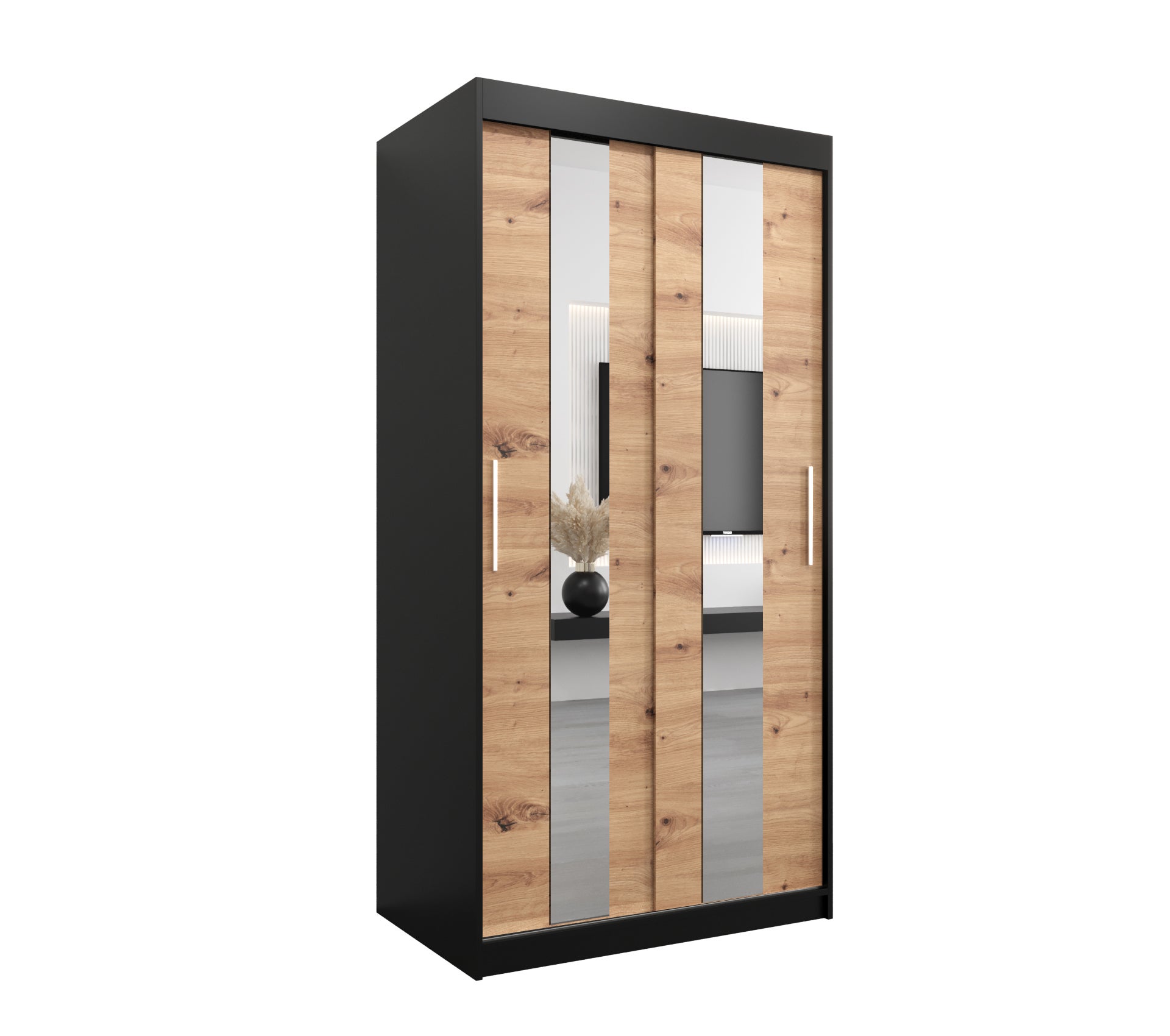 Szafa przesuwna garderoba POLE 100 x 62 x 200 cm Czarny + Artisan - Abiks Meble