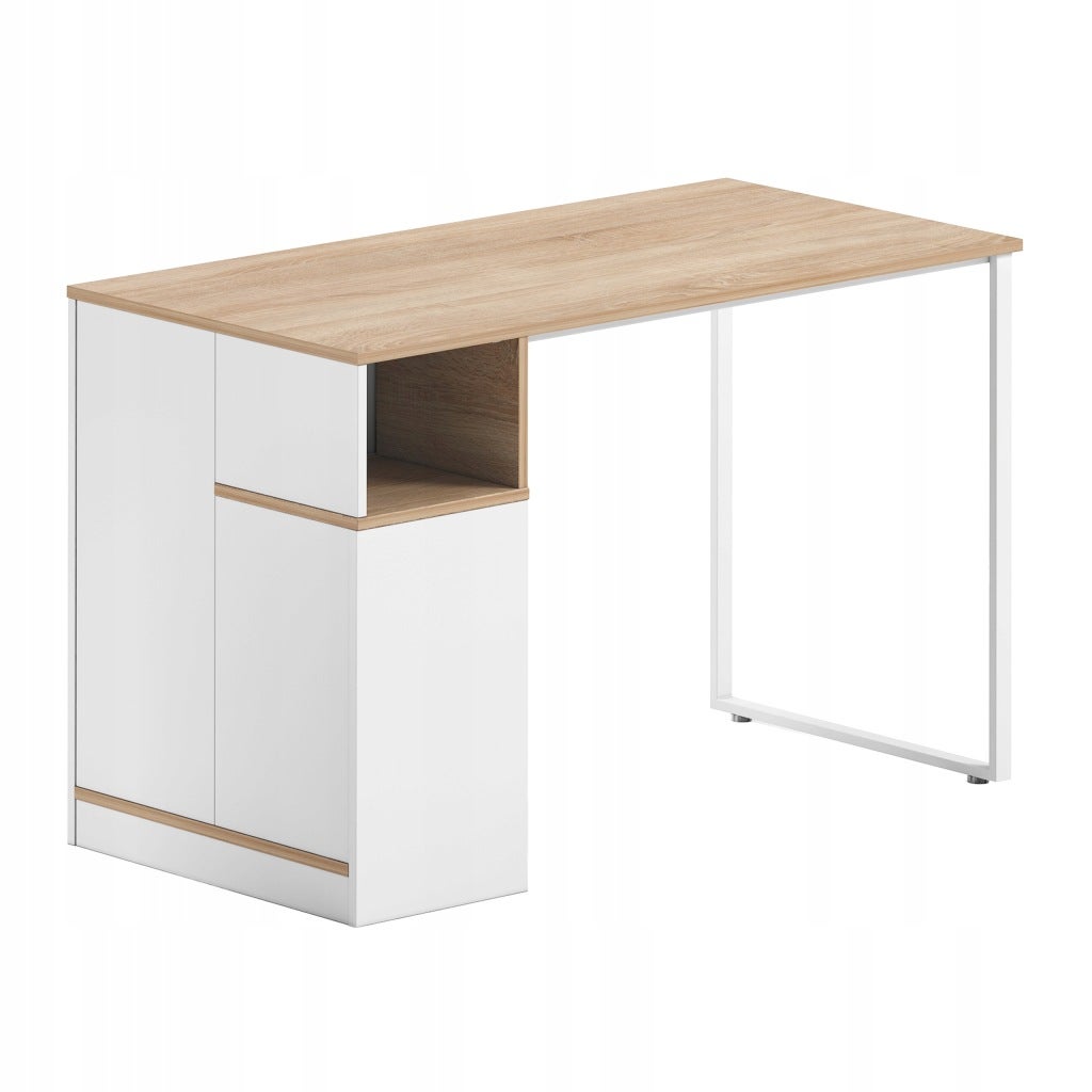 Nowoczesne biurko do komputera z półkami 120x60 BB101 jesion/białe