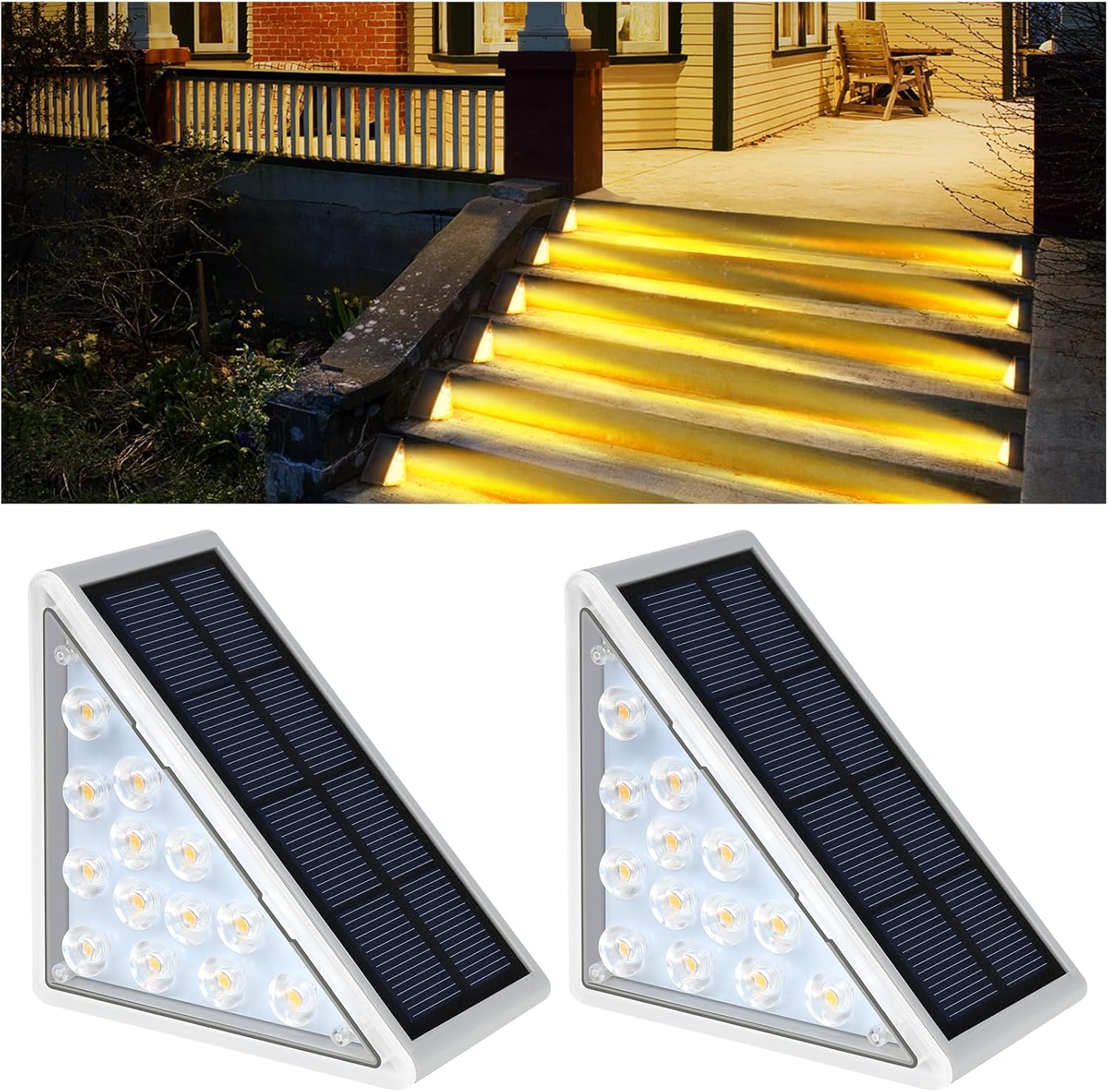(2 sztuki) Lampy solarne do schodów, wodoodporne lampy zewnętrzne do schodów, ciepłe białe lampy solarne do patio, odpowiednie do ogrodów itp.