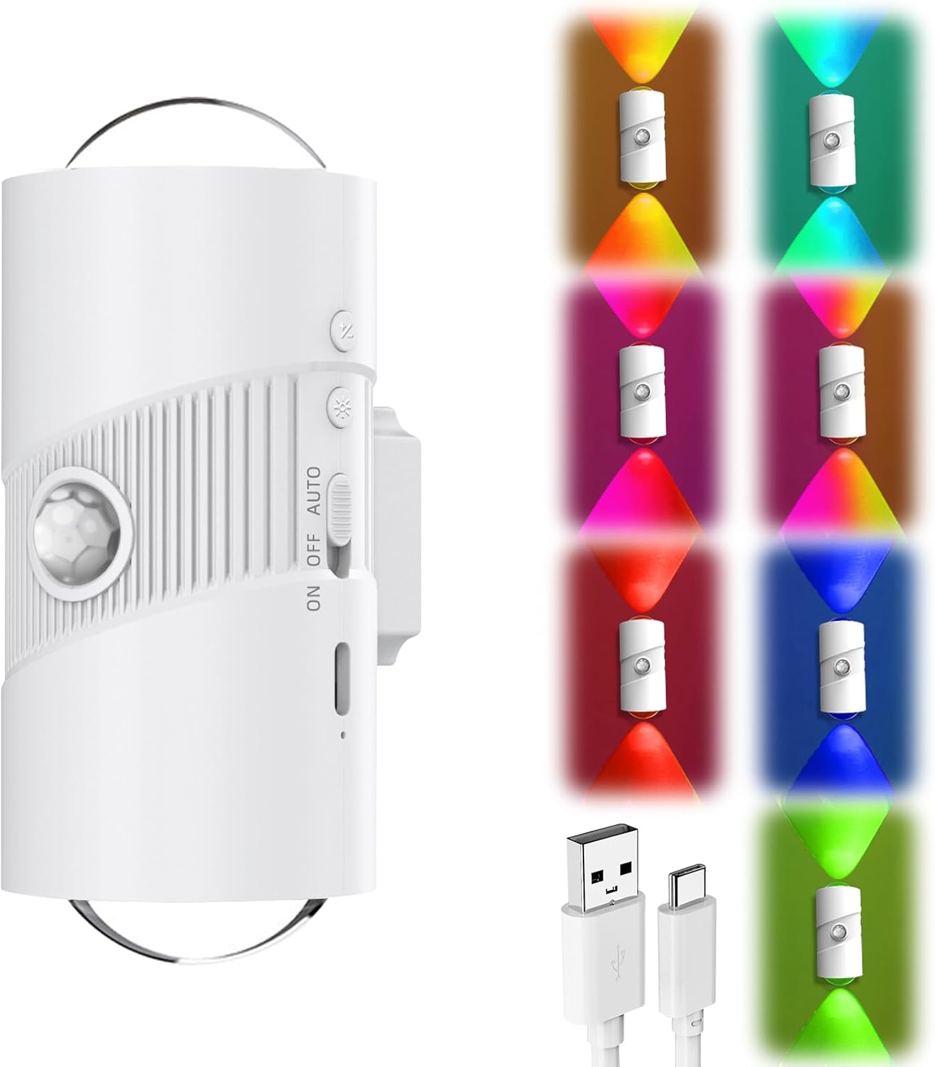 Kinkiet LED z czujnikiem ruchu, światłem gradientowym RGB, 4 trybami jasności i automatycznym włączaniem/wyłączaniem (biały).