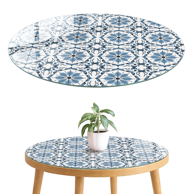 Szklany blat hartowany z wzorem 4 mm - elegancka dekoracja i maskowanie blatu fi60 cm Mozaika kafelkowa