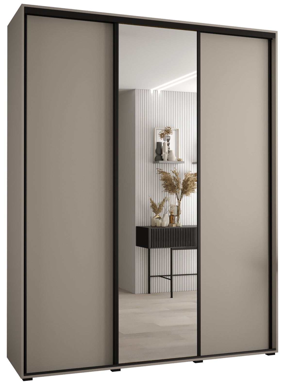 Szafa przesuwna z lustrem wysoka Dakota 3 190 x 60 x 235,2 cm kaszmir + u. czarny - Abiks Meble