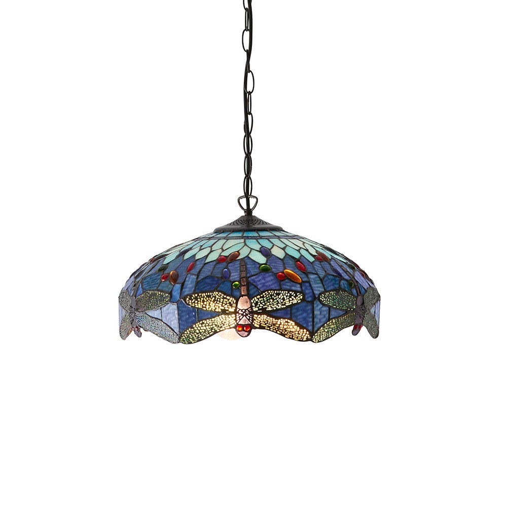 Lampa sufitowa ważki DRAGONFLY BLUE multikolor 3xE27x40W szkło wym:138x41x41cm IP20 Tiffany